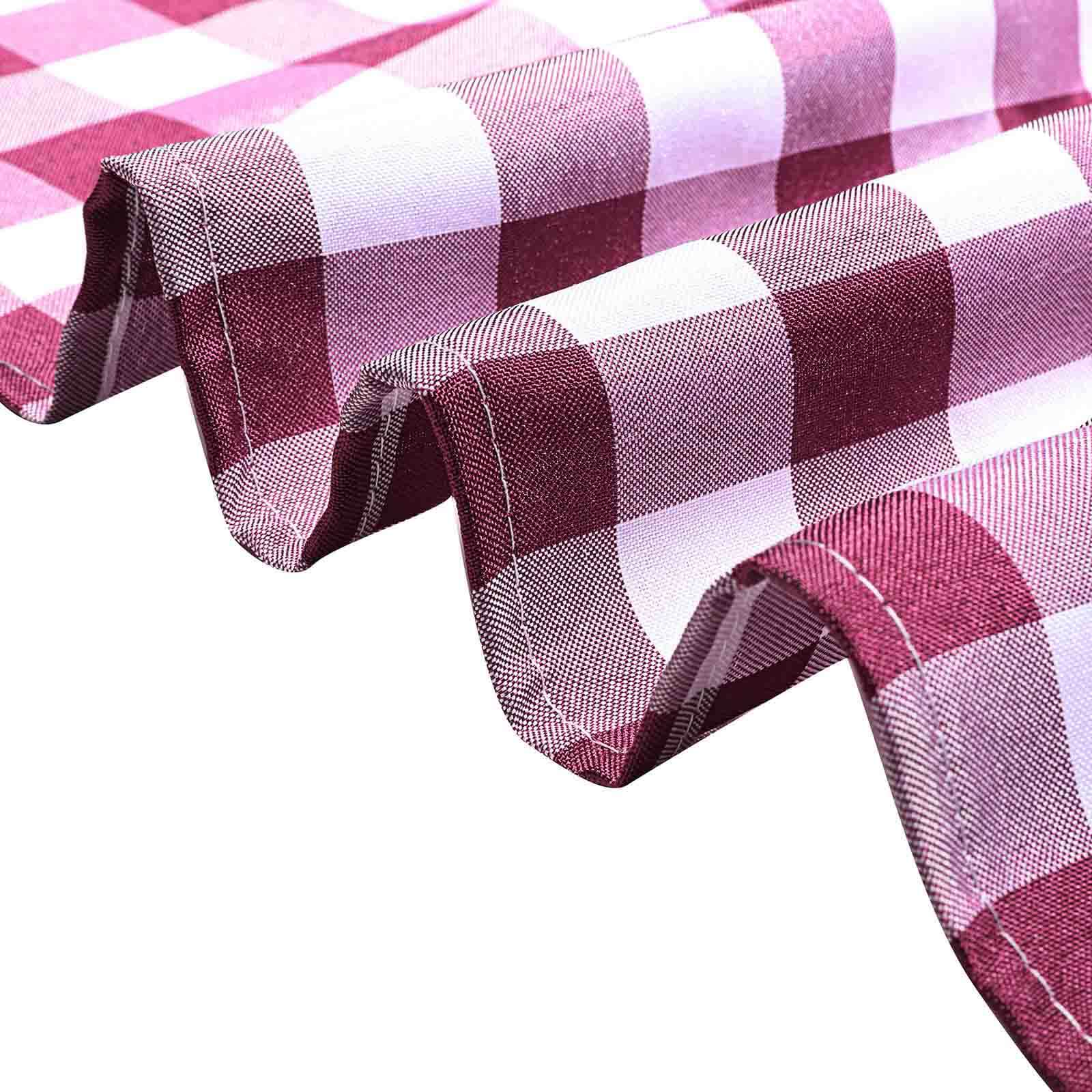 Hot Deal! 60x126 Polyester Buffalo Plaid White/Burgundy Rectangle Tablecloth