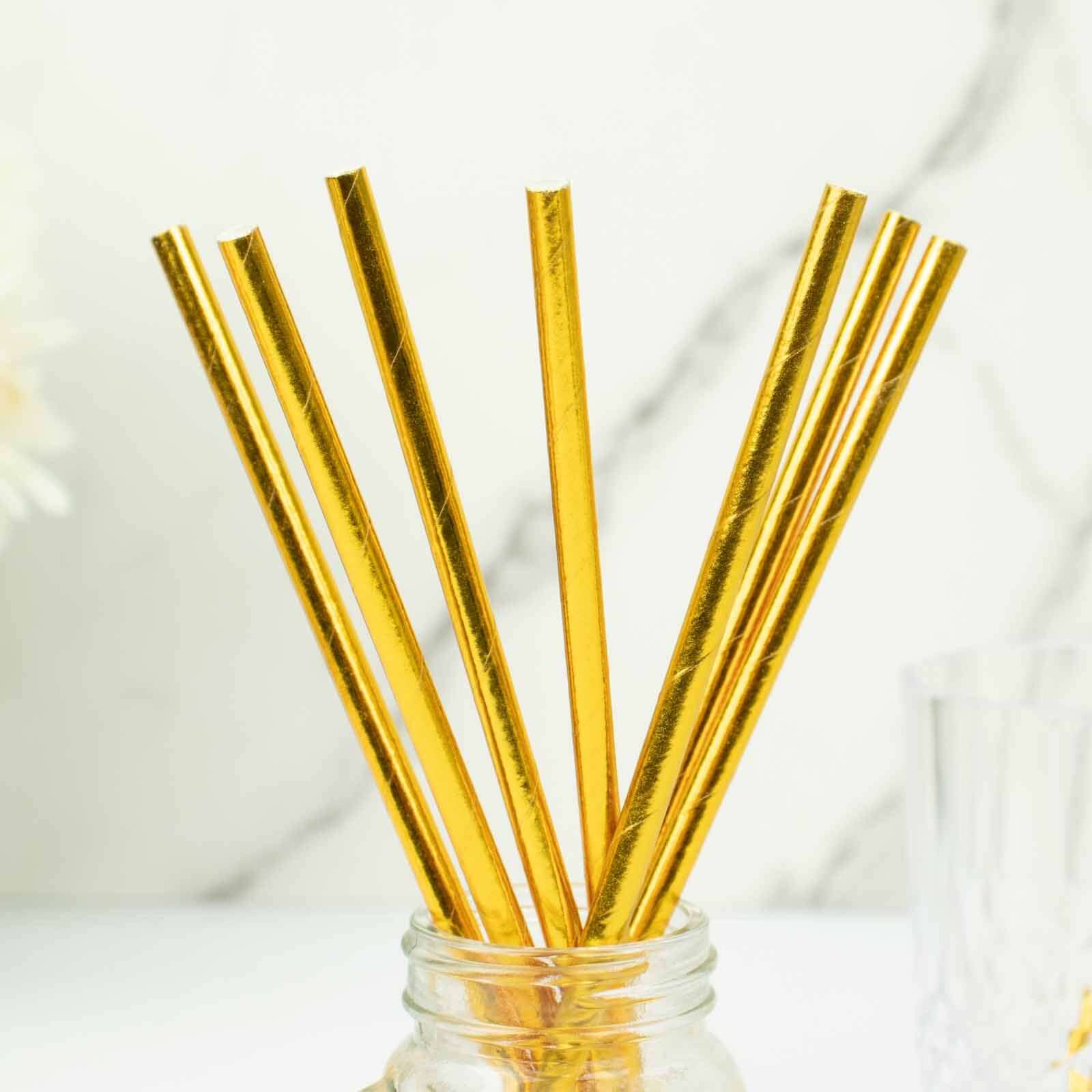 50-Pack Disposable Biodegradable Metallic Gold Foil Paper Straws - Ideal for Events