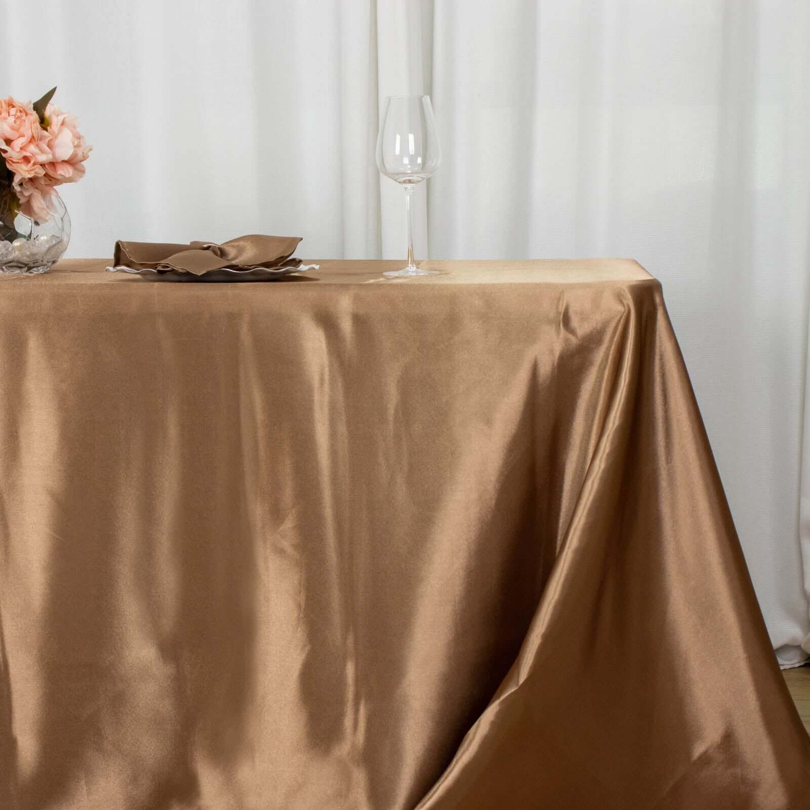Premium Seamless Satin Taupe Tablecloth 90x132 for Weddings and Events
