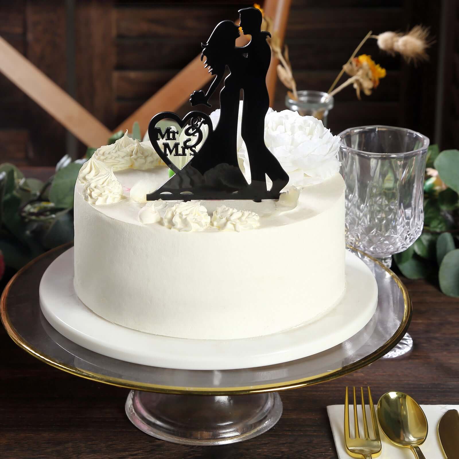 Hot Sale! Black Silhouette Mr and Mrs Acrylic Wedding Cake Toppers Set