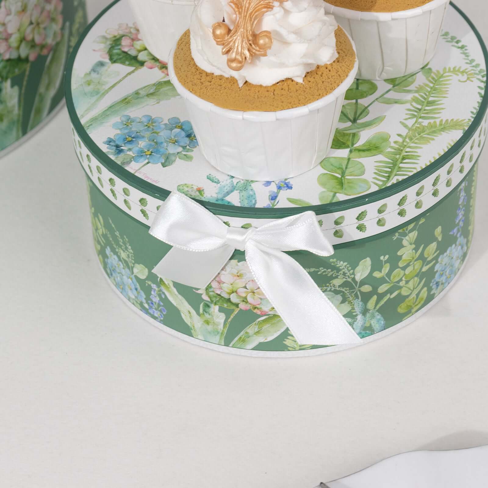 4-Piece Set of Greenery-Themed Cardstock Round Nesting Gift Boxes with Lids