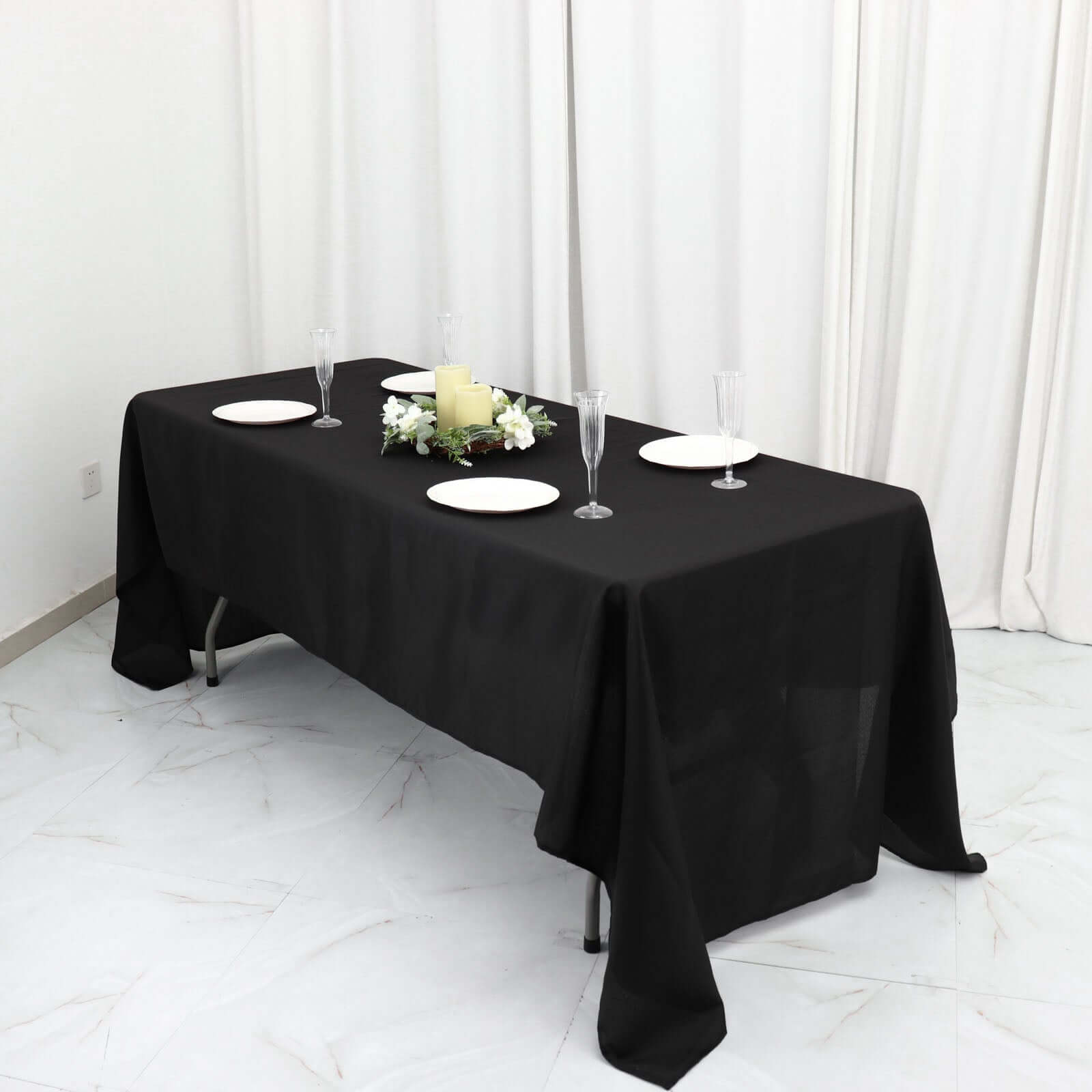 Black Polyester Rectangle Tablecloth 60x126 - Wrinkle-Free Cover for Weddings and Parties, Great Deal!
