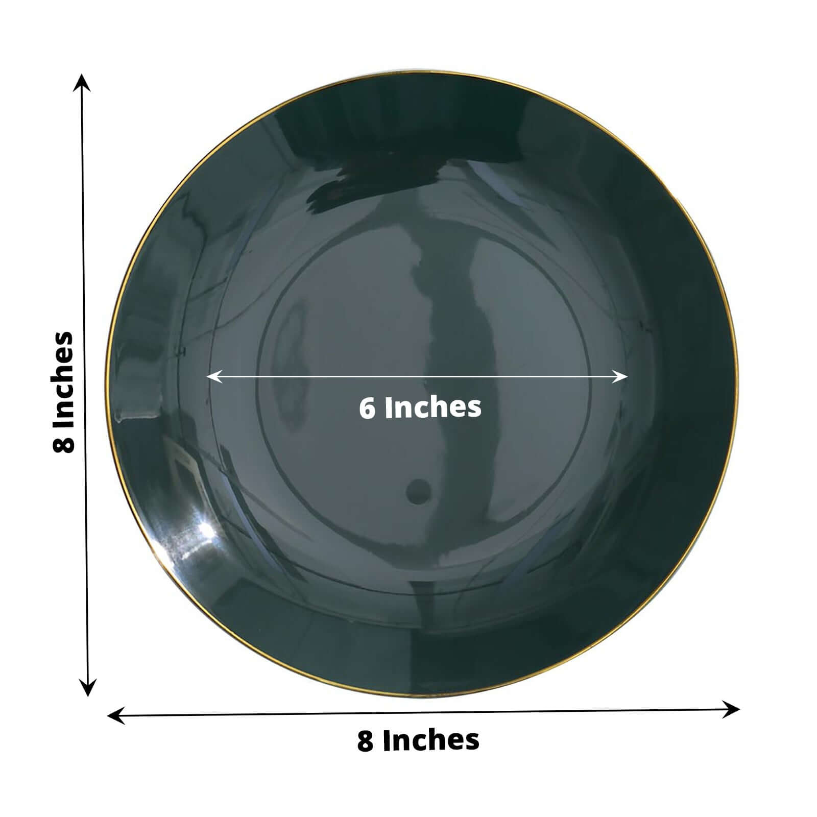 10-Piece Set of Disposable Plastic Round Dessert Plates in Hunter Emerald Green with Gold Rim - Ideal for Special Occasions