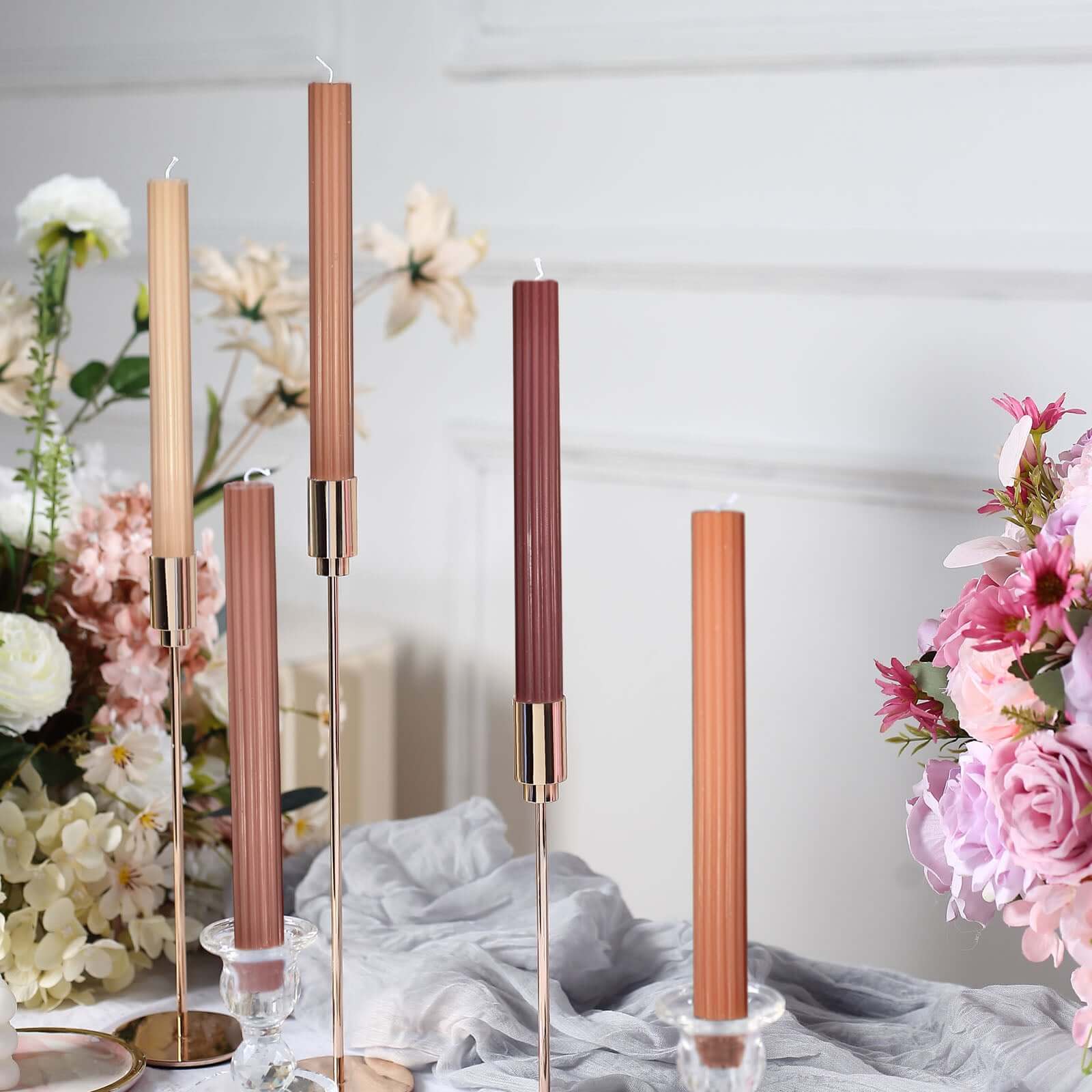 Premium Unscented 5-Pack Taper Candles with Ribbed Wick and Assorted Natural Wax Design, 9 Inches