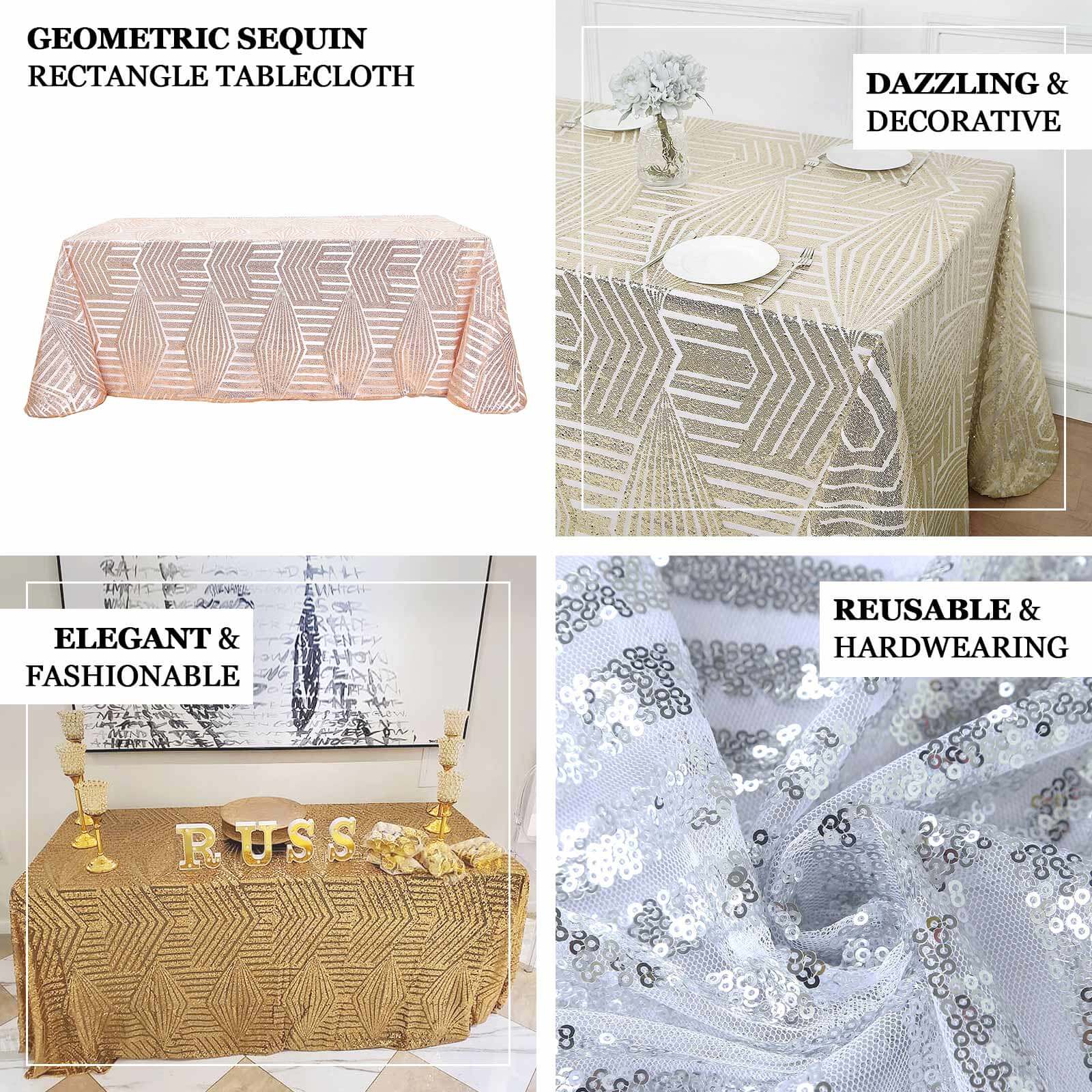 Exclusive Champagne Sequin Rectangle Tablecloth with Diamond Design