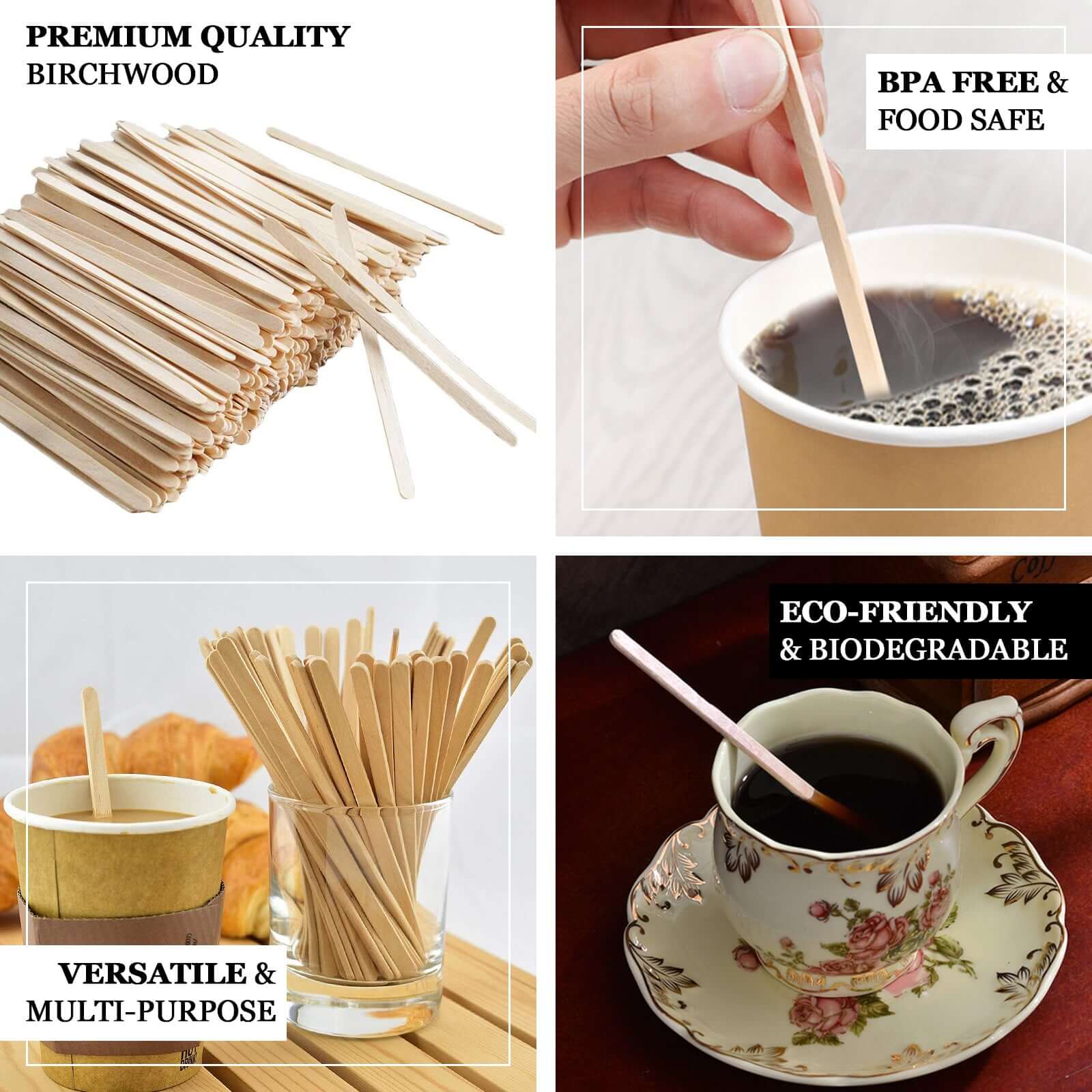 Hot Deal! 1000-Pack Natural Birchwood Coffee Stirrers, 4.5 Inches for Tea & Cocktails
