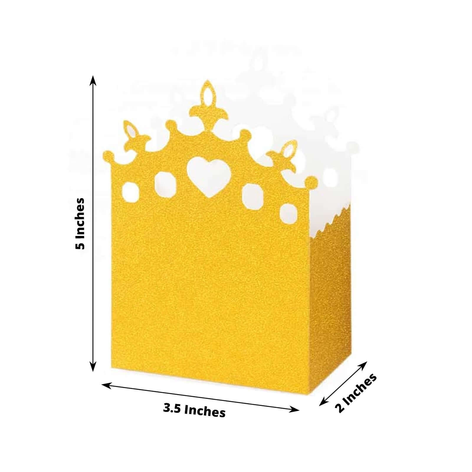 20-Pack Gold Glitter Princess Crown Cardstock Favor Boxes - Ideal for Weddings, Birthdays & Showers