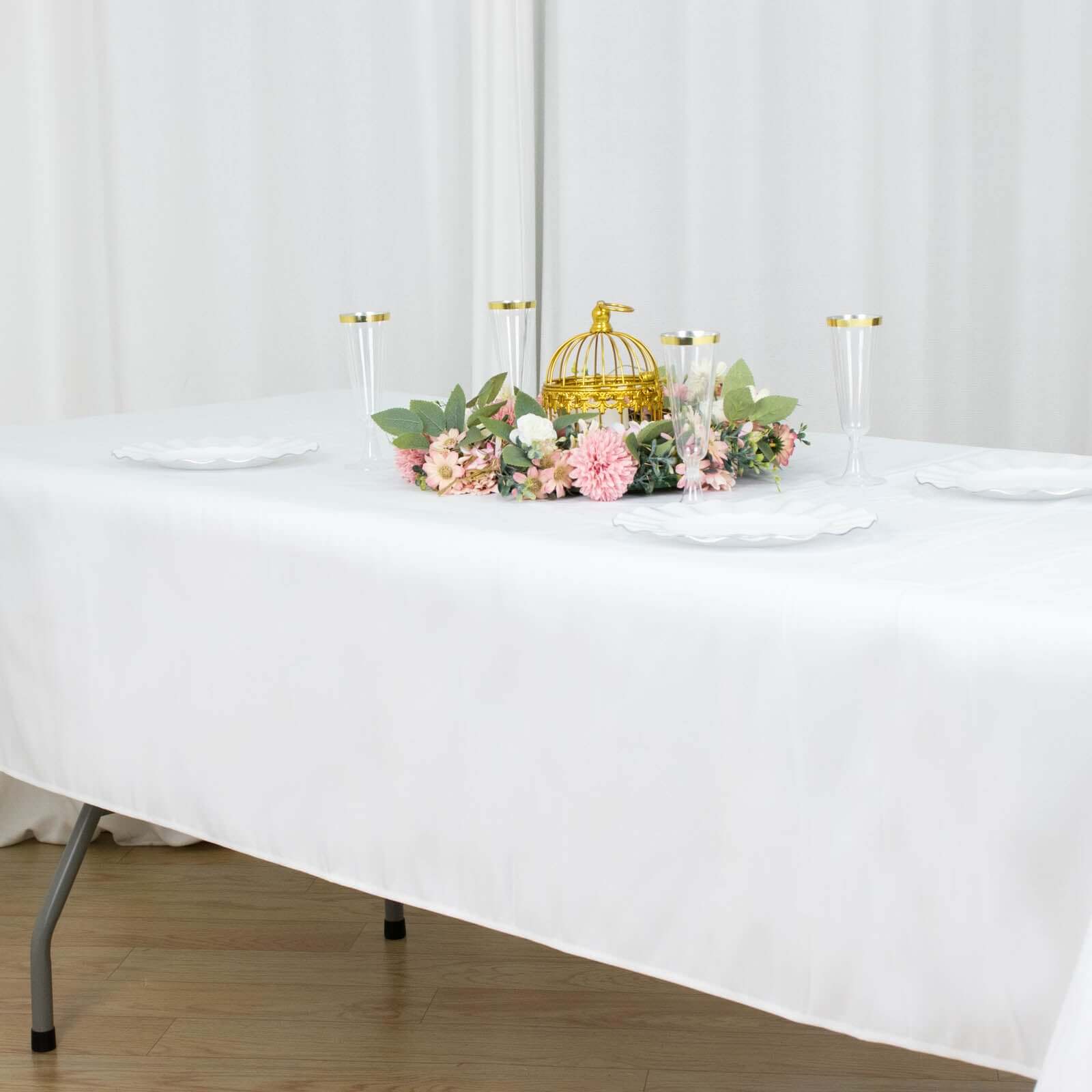 White 54x96 Premium Polyester Rectangle Tablecloth - Durable 220GSM Stain-Resistant for Weddings & Events