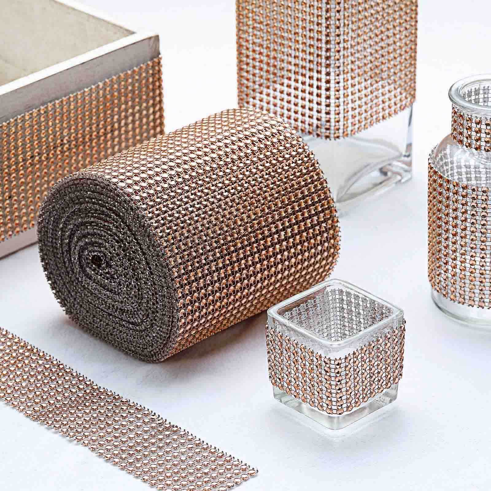 Hot Sale! 5x10 Yards Champagne Shiny Diamond Rhinestone Ribbon Roll for DIY Crafts and Decor