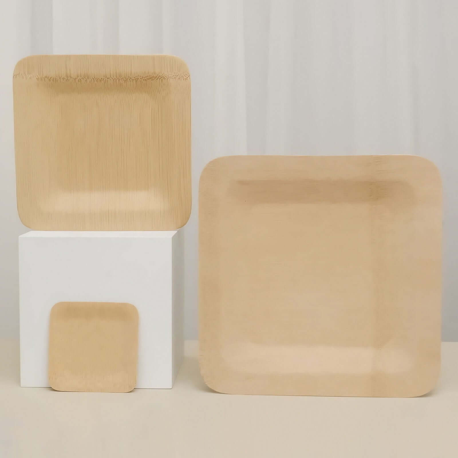 10-Pack Natural Bamboo 9 Square Dinner Plates - Eco-Friendly Disposable for Events