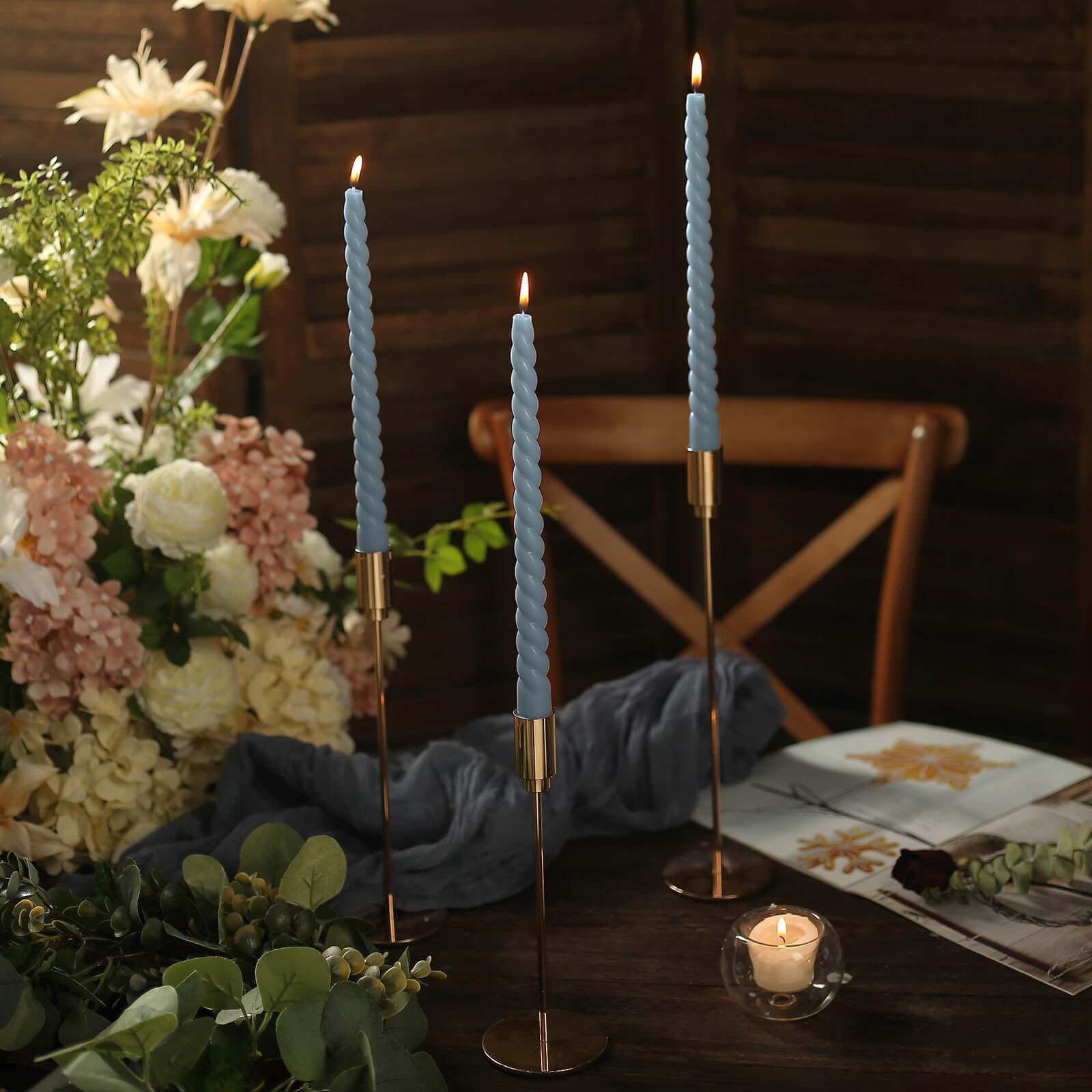 Hot Deal! 12-Pack Premium Unscented Dusty Blue Spiral Taper Candles, 11.25