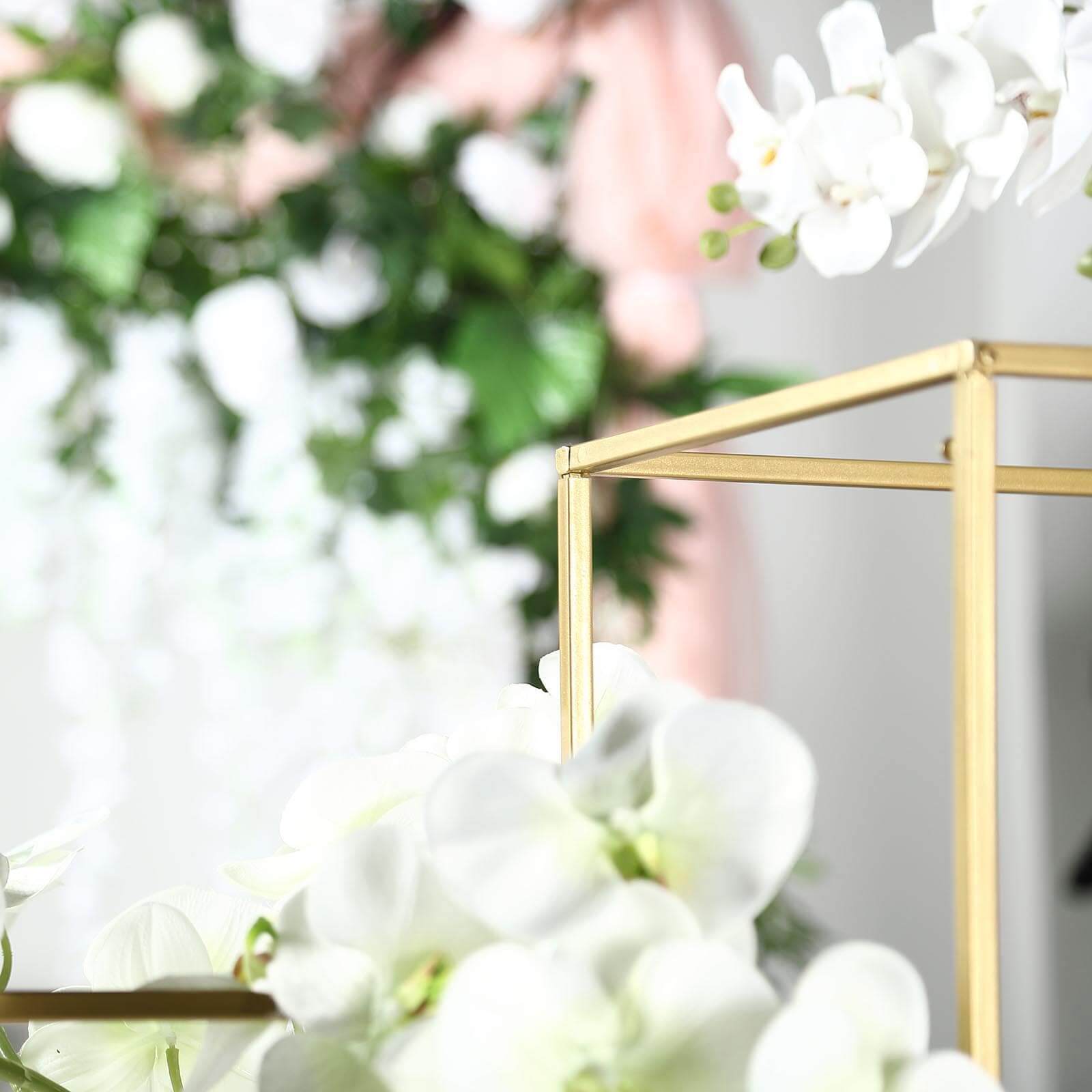 2-Pack Matte Gold Metal Rectangular Geometric Column Flower Stand for Elegant Floral Arrangements
