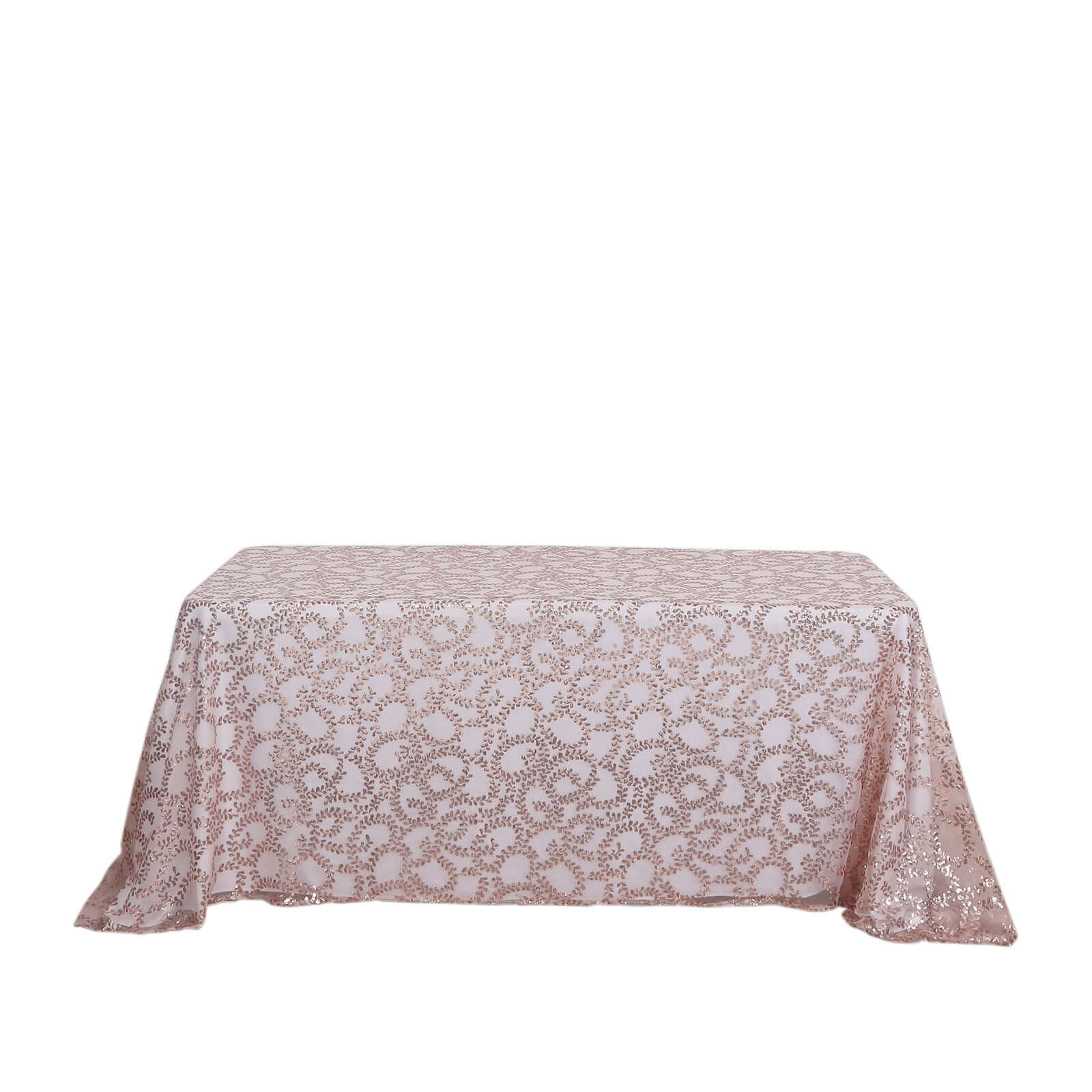 Sparkling Rose Gold Sequin Leaf Embroidered Tulle Rectangle Tablecloth 90x156 for Events