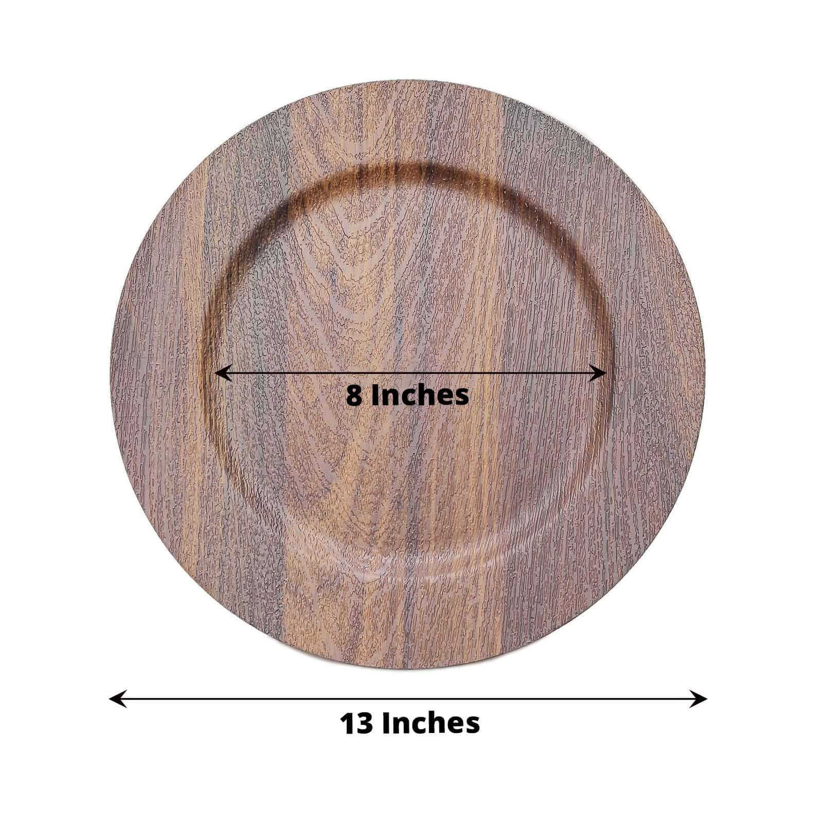 Hot Sale! 6-Piece Set of 13-Inch Dark Brown Plastic Charger Plates with Faux Wood Finish for Rustic Boho Dinner Parties