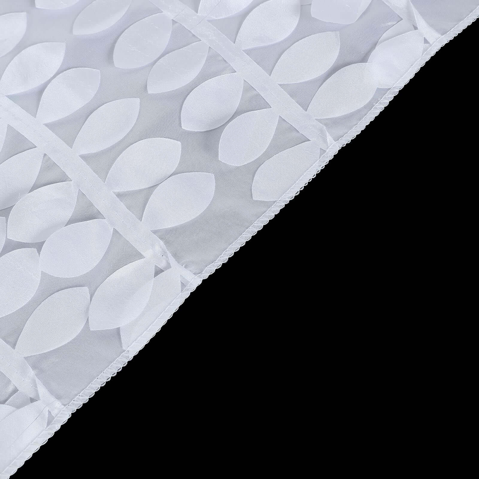 White Taffeta Rectangle Tablecloth 90x132 | 3D Leaf Petal Design for Elegant Weddings & Events