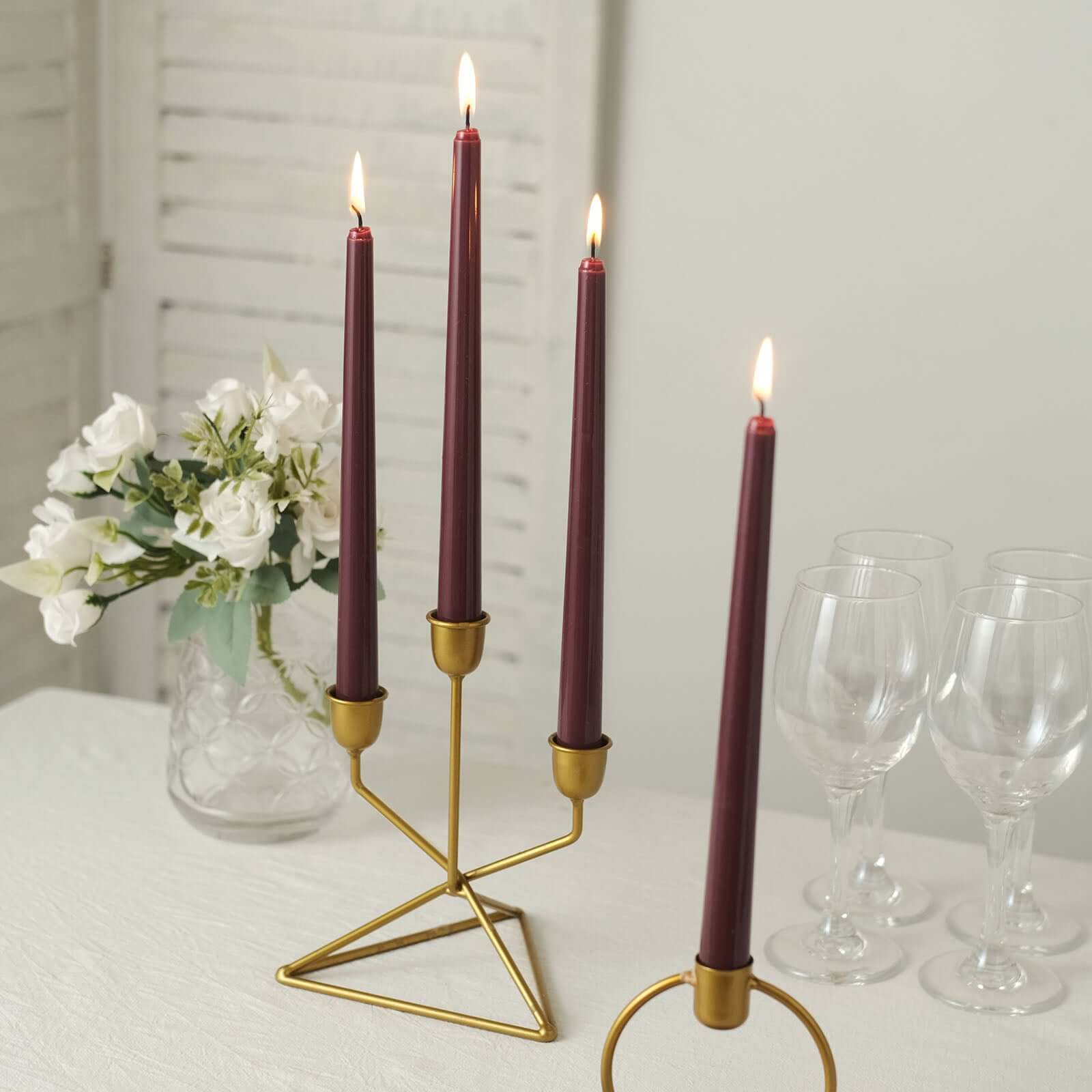Premium 12-Pack Unscented Burgundy Taper Candles for Elegant Settings - 10 Inches
