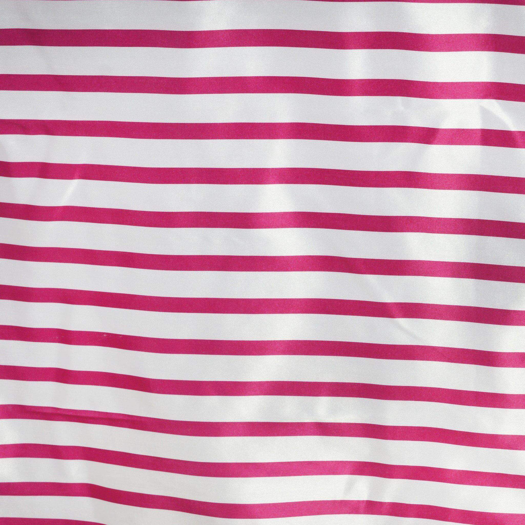 60x102 Rectangle Satin Tablecloth in White/Fuchsia Stripes with Silky Finish