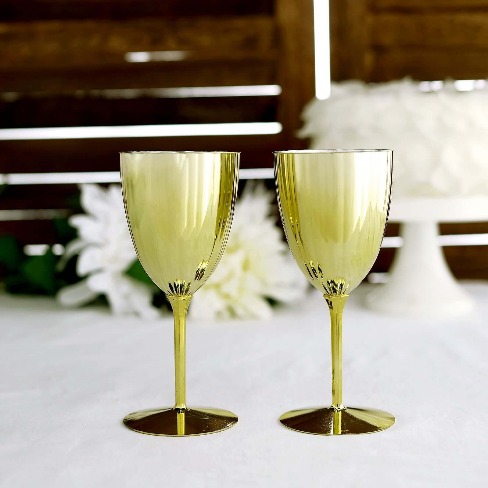 8oz Disposable Metallic Gold Plastic Wine Glasses - Set of 6 for Parties & Special Events