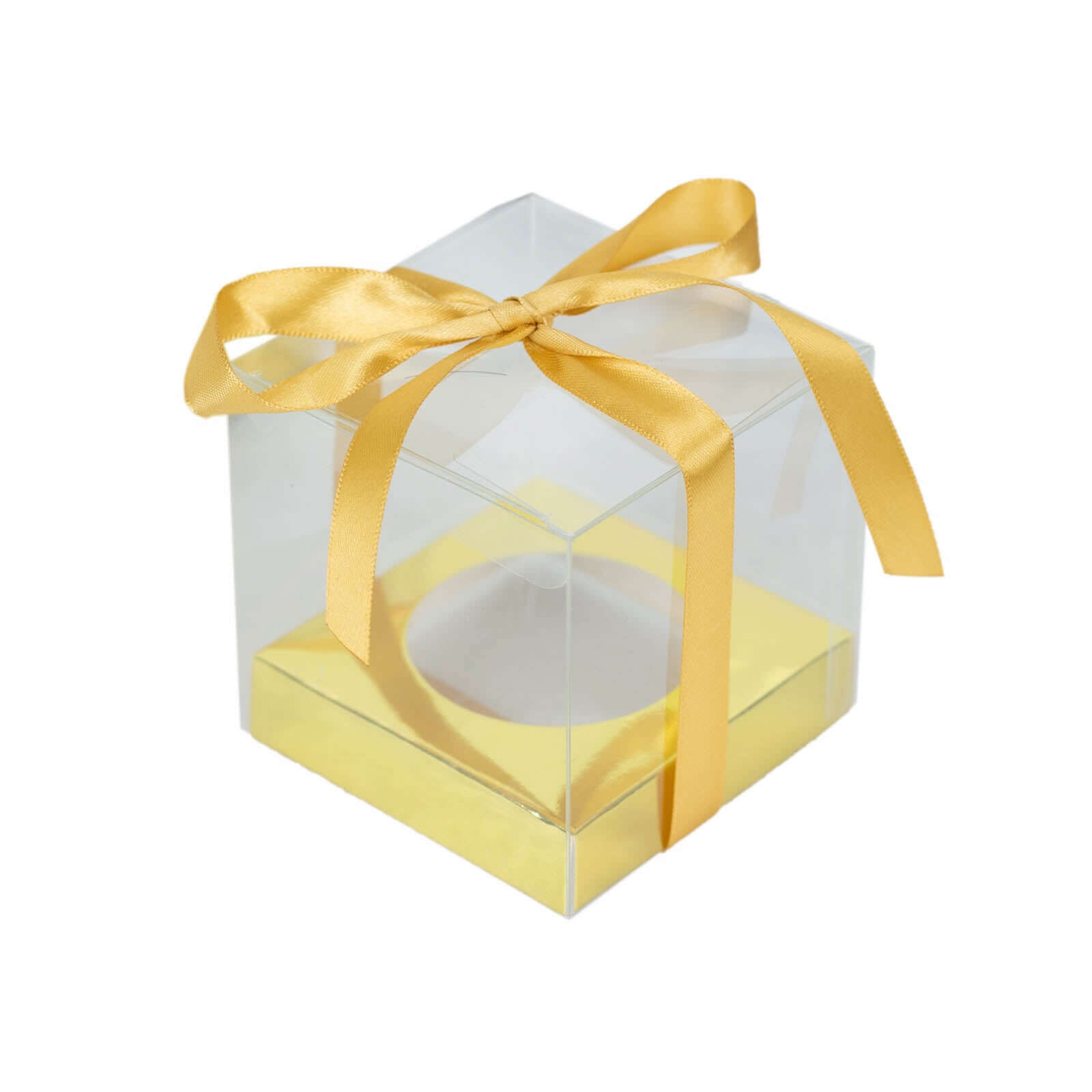 Hot Sale! 12-Pack 3.5-Inch Clear & Gold Disposable Plastic Cupcake Boxes with Ribbon for Weddings and Parties