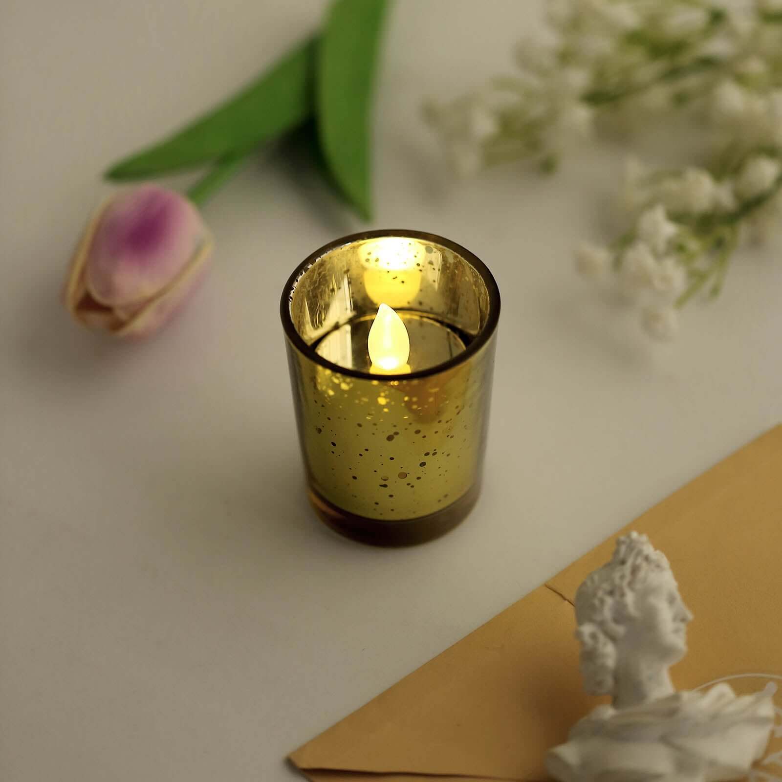 Hot Sale! 12-Pack Gold Speckled Mercury Glass Votive Tealight Holders