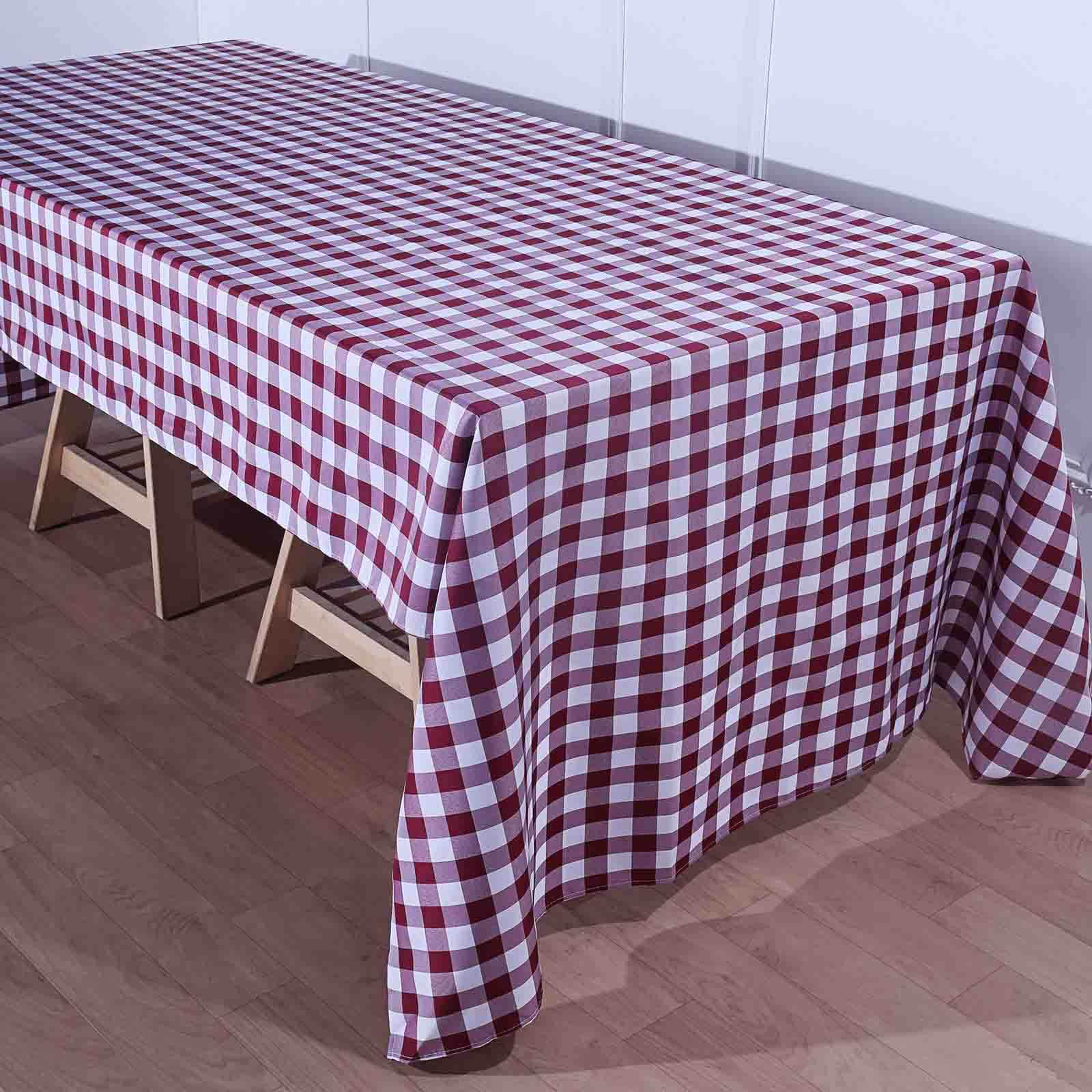 Hot Deal! 60x126 Polyester Buffalo Plaid White/Burgundy Rectangle Tablecloth