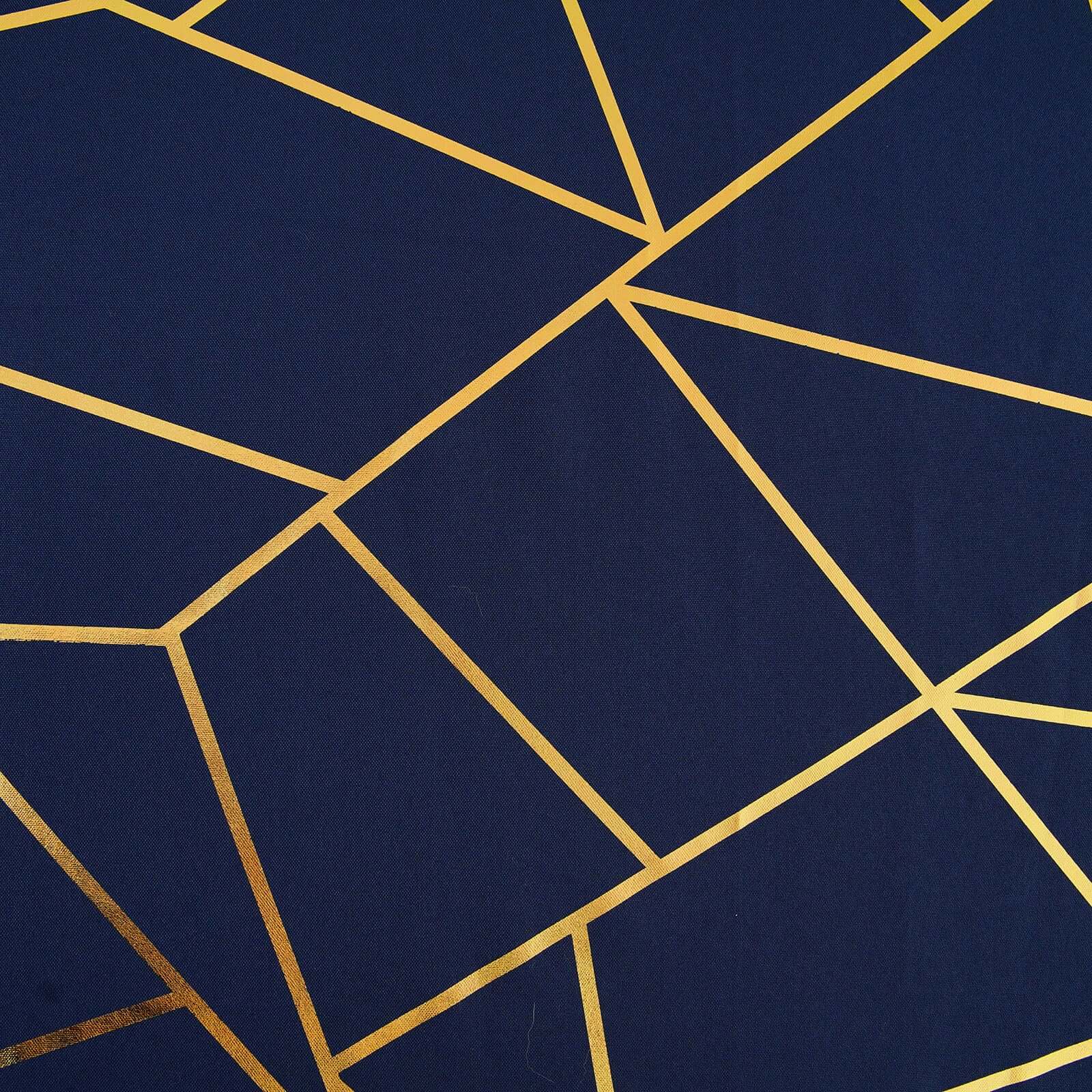 Wrinkle-Resistant Navy Blue Polyester Tablecloth with Gold Foil Pattern for Elegant Events