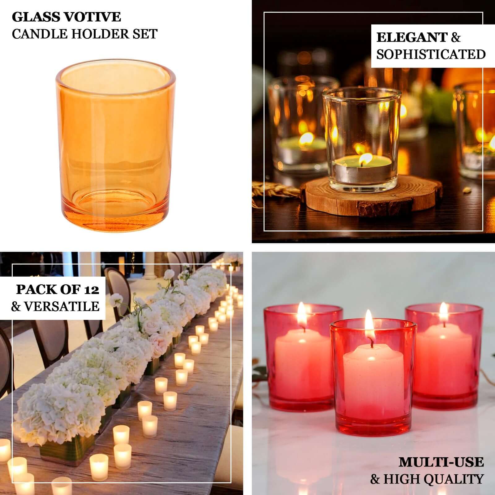 12-Pack Clear Glass Votive Candle Holders for Weddings & Events