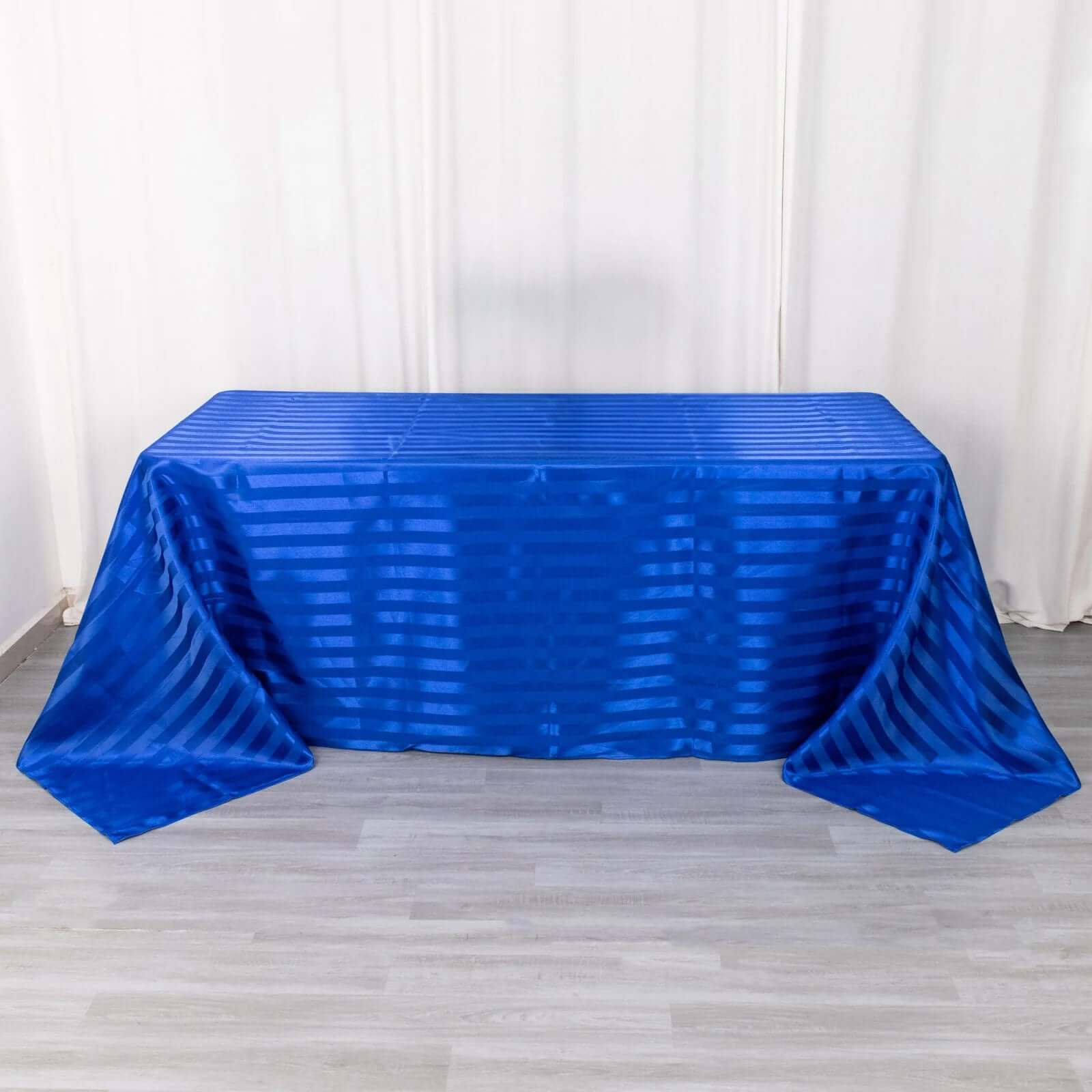 Royal Blue Satin Striped 90x132 Rectangular Tablecloth - Seamless & Smooth, Great Deal!
