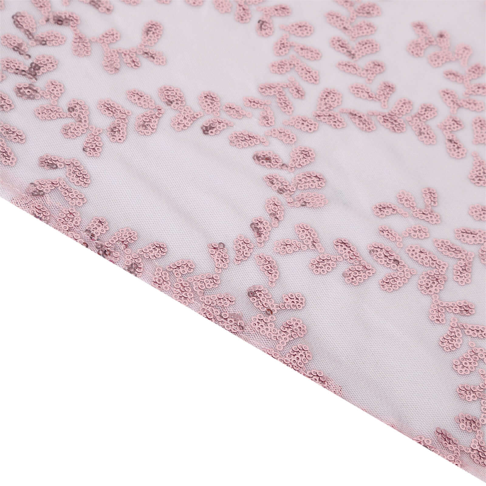 Sparkling Rose Gold Sequin Leaf Embroidered Tulle Rectangle Tablecloth 90x156 for Events