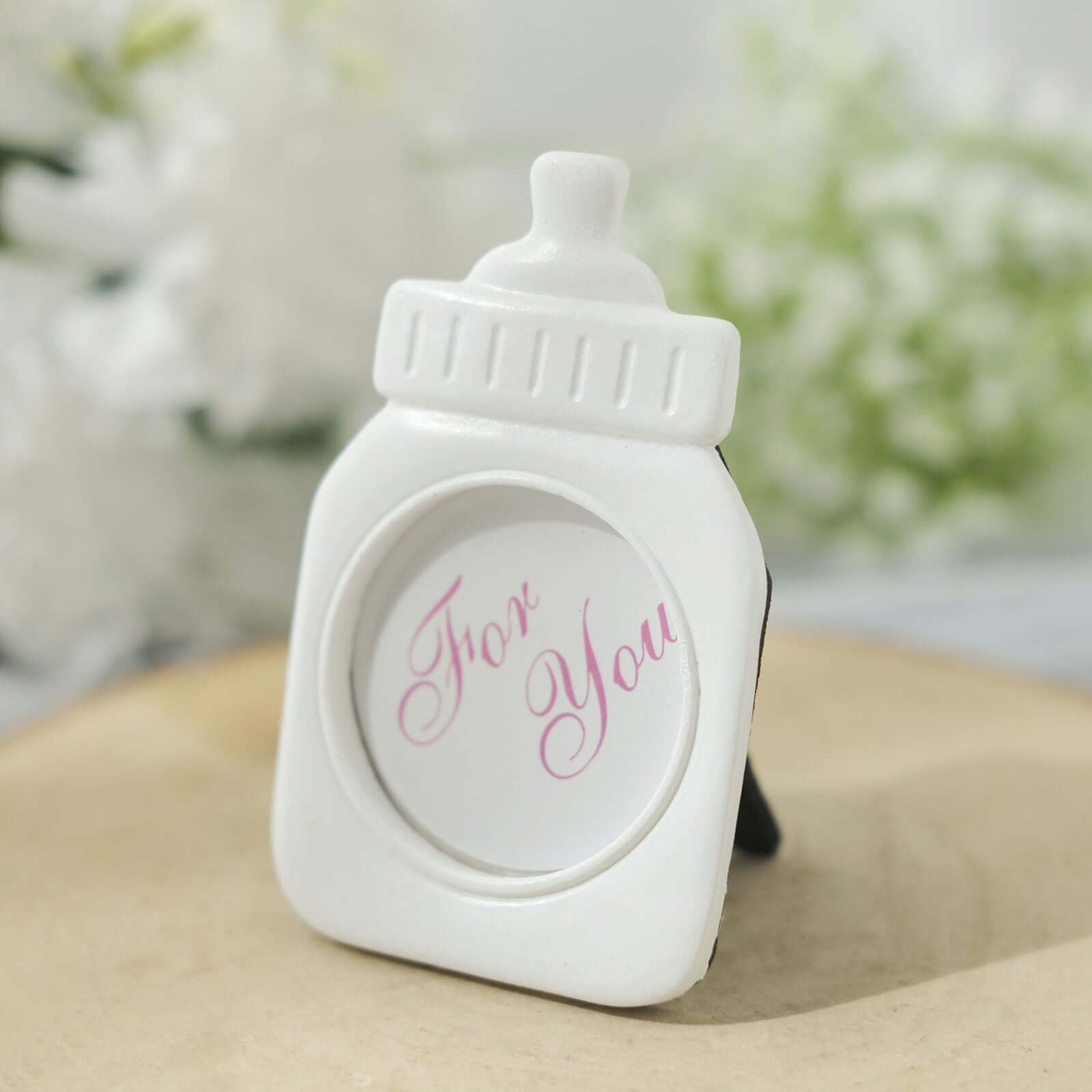 4-Pack White Resin Baby Bottle Photo Frames - Ideal Party Favors for Baby Showers & Gender Reveals
