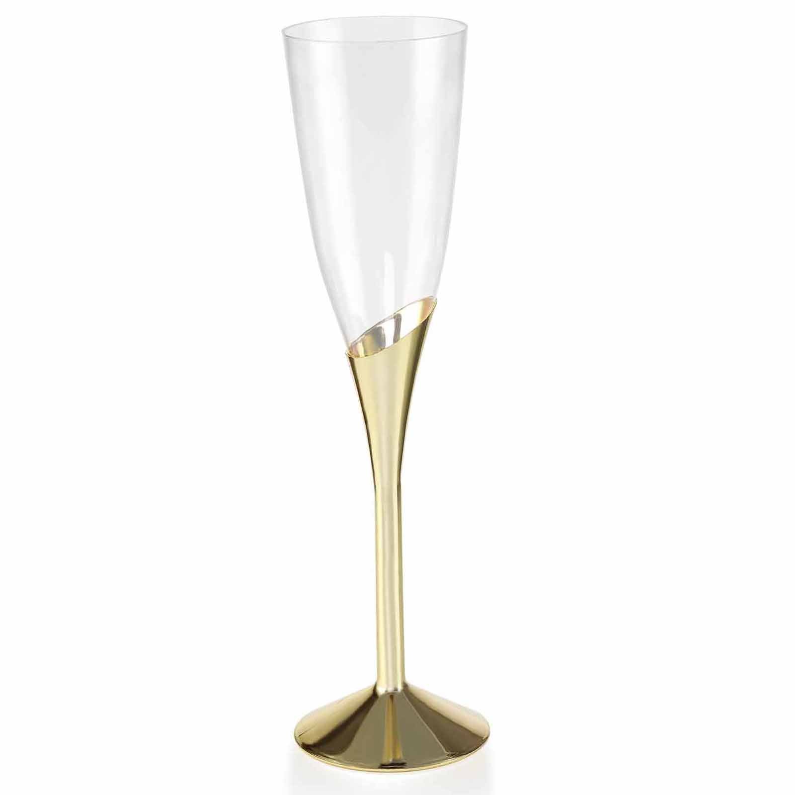 Amazing 6-Pack Disposable Plastic Champagne Flutes, 5oz Clear with Gold Base for Toasts