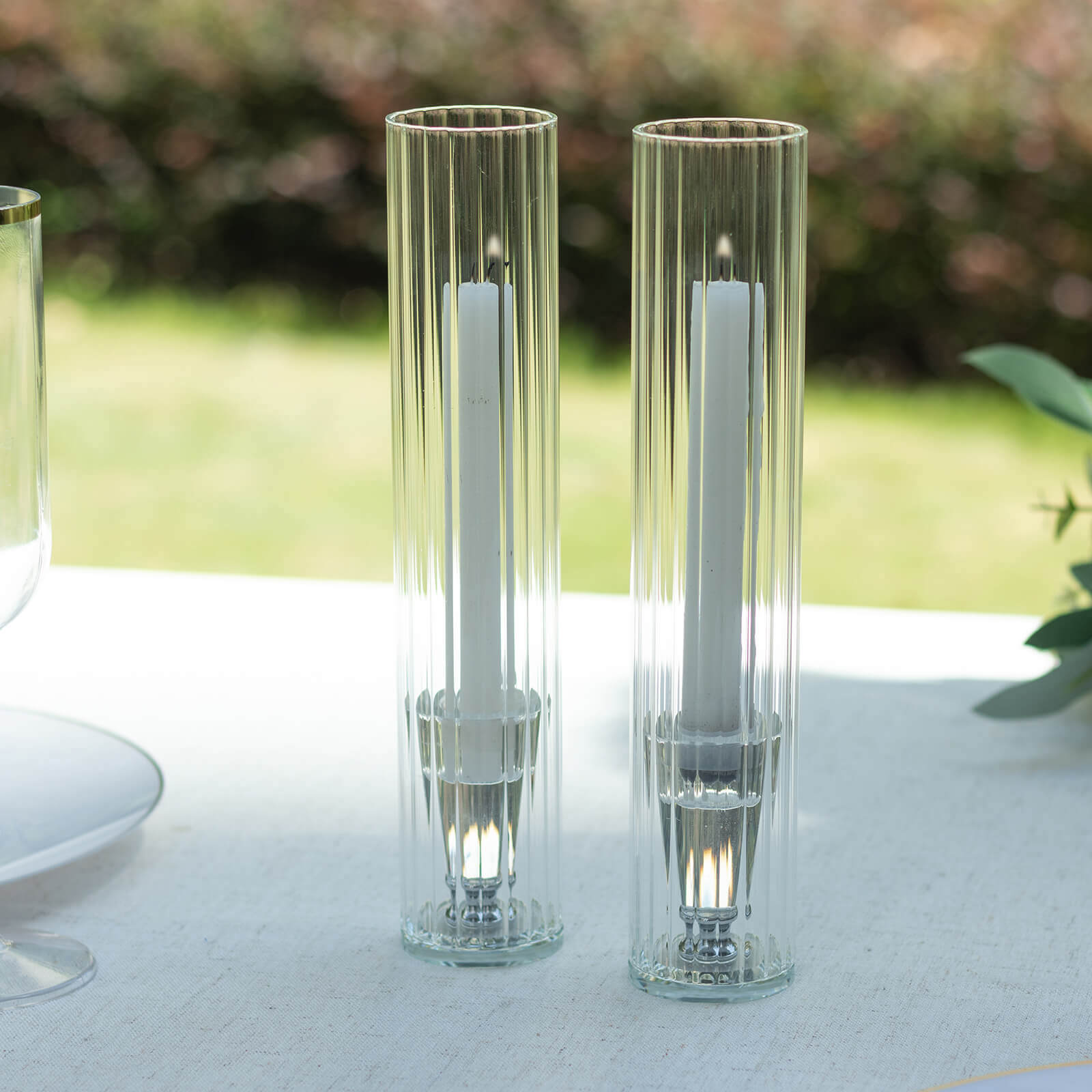 Hot Deal! 2-Pack Clear Ribbed Glass Hurricane Shades for Stylish Table Centerpiece Candelabra
