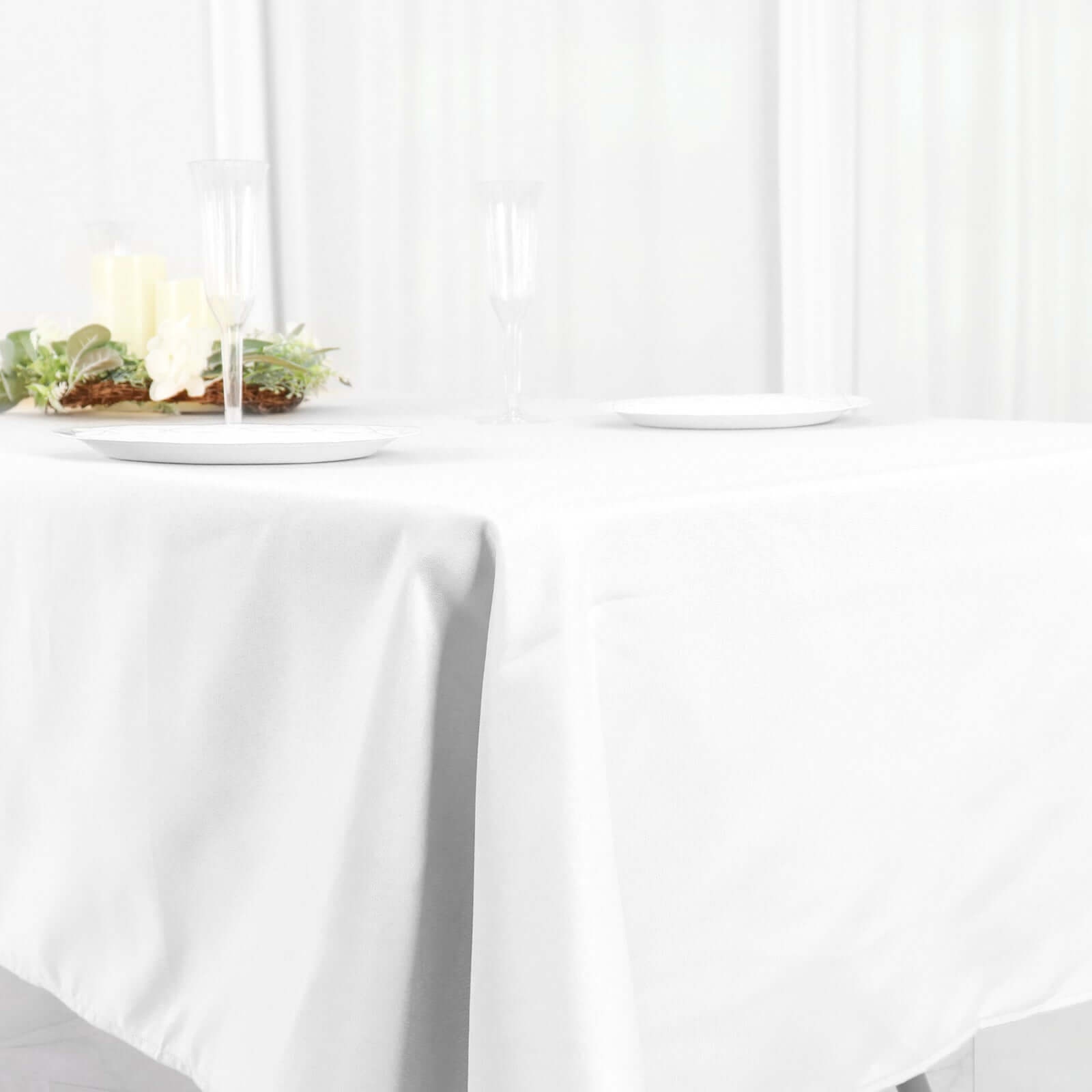Wrinkle-Resistant White Polyester Rectangle Tablecloth 54x96 for Weddings & Events