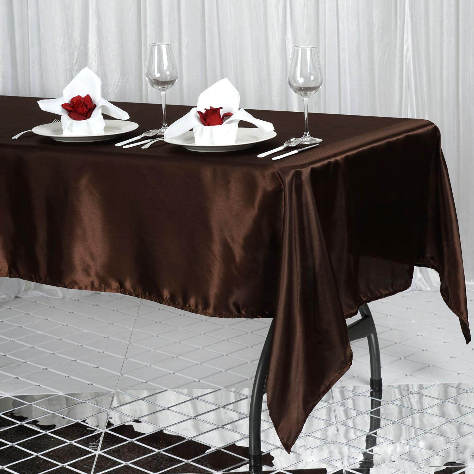 Chocolate Satin Rectangular 60x102 Tablecloth - Smooth & Lustrous Cover