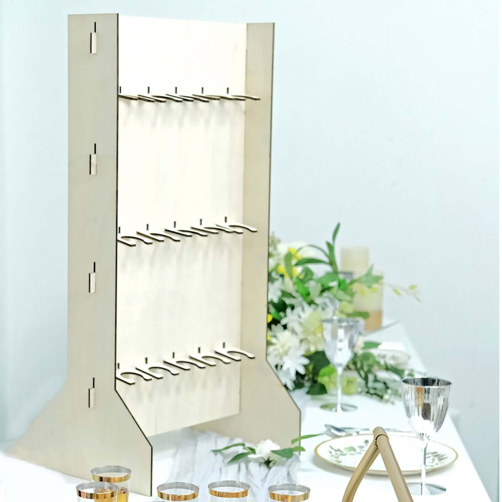 White 3-Tier Wooden Rectangle Floor Standing Champagne Glass Holder for Rustic Events