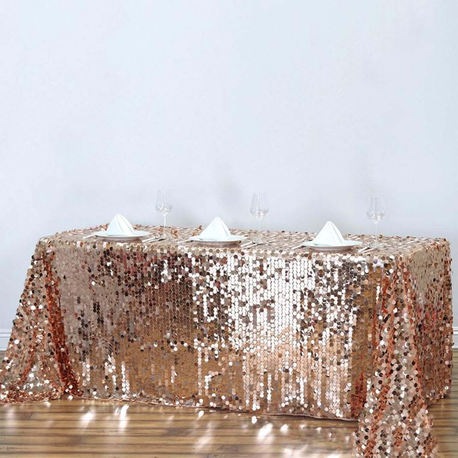 Rose Gold Seamless 90x156 Rectangle Sequin Tablecloth for Special Events