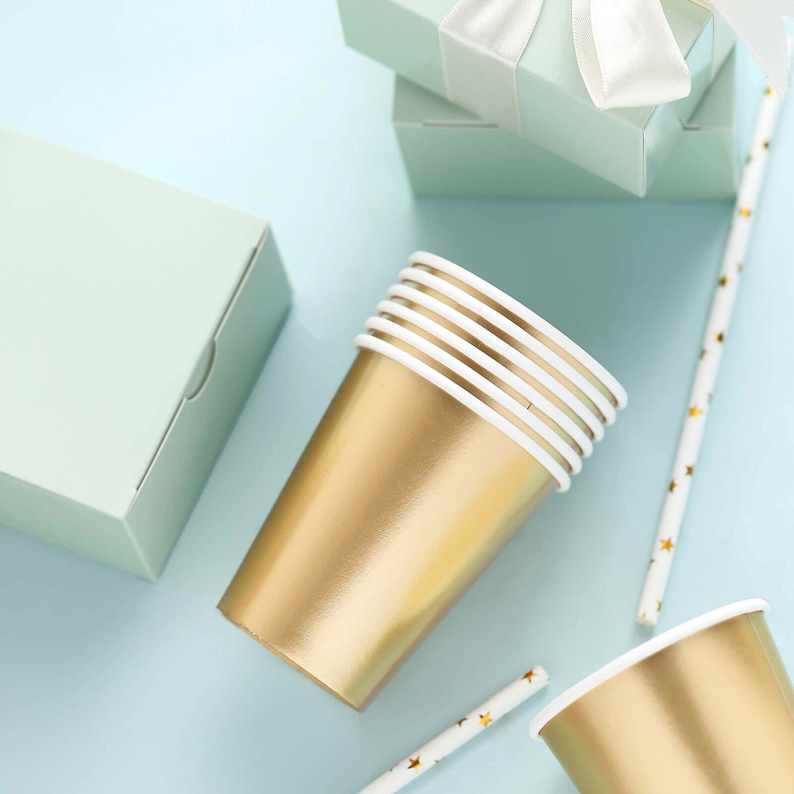 Get 24-Pack 9oz Metallic Gold Disposable Paper Cups for Hot & Cold Drinks