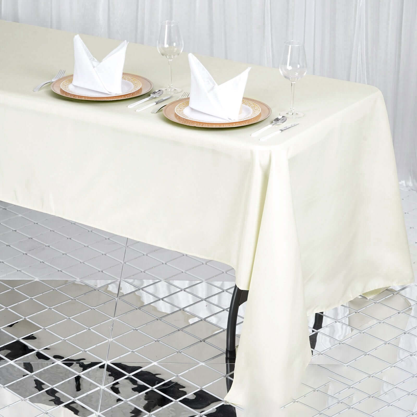 Get This Stain-Resistant 220GSM Ivory Premium Polyester Rectangle Tablecloth 60x126 for Your Events