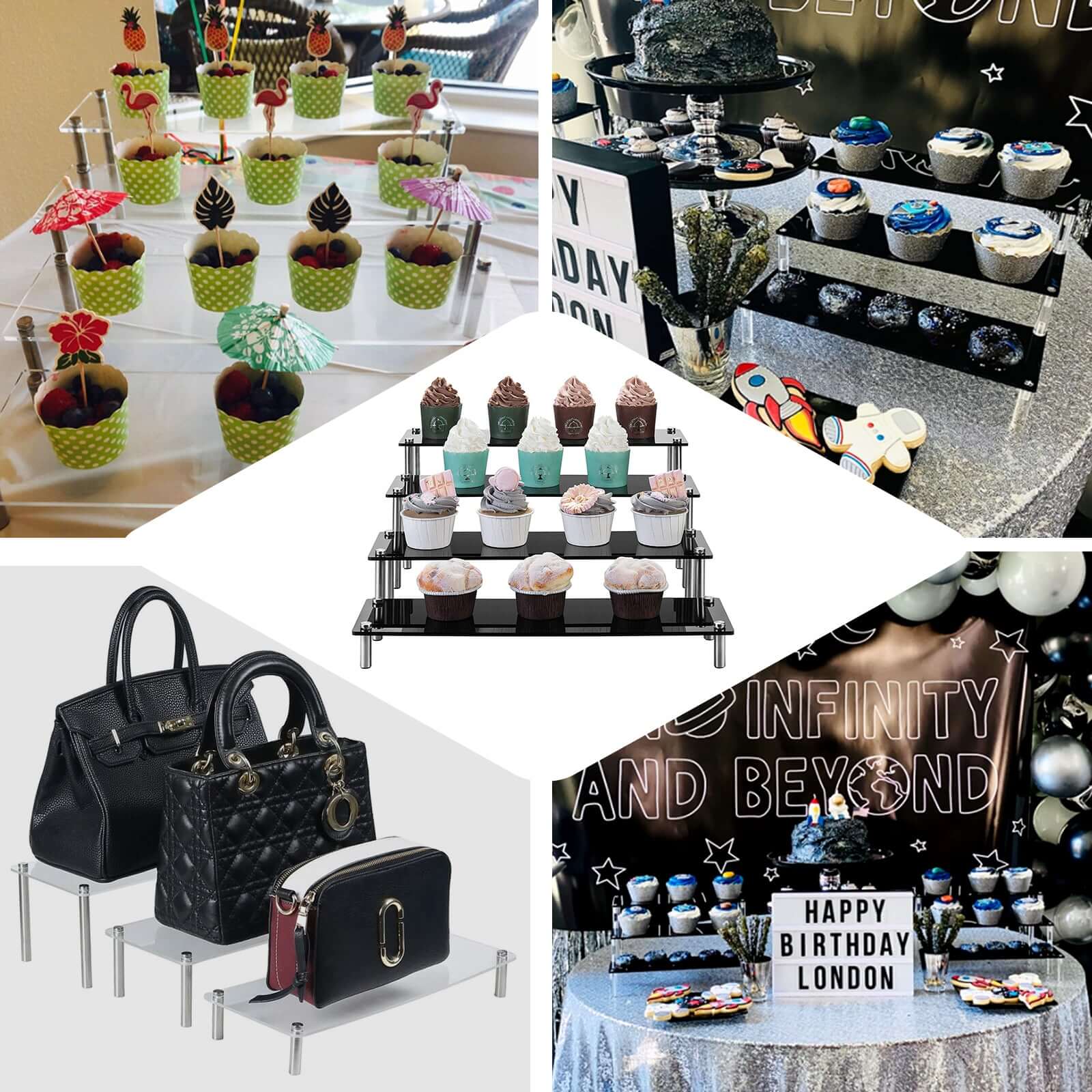 Hot Deal! Set of 4 Clear Premium Acrylic Dessert Display Stands for Cupcakes, Pastries & Appetizers