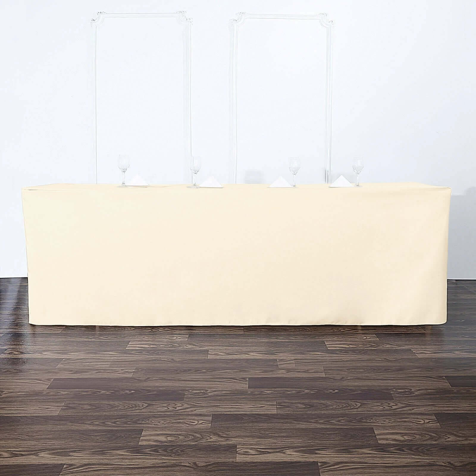 Durable Beige Fitted Polyester Tablecloth for 96x30 Rectangle Tables