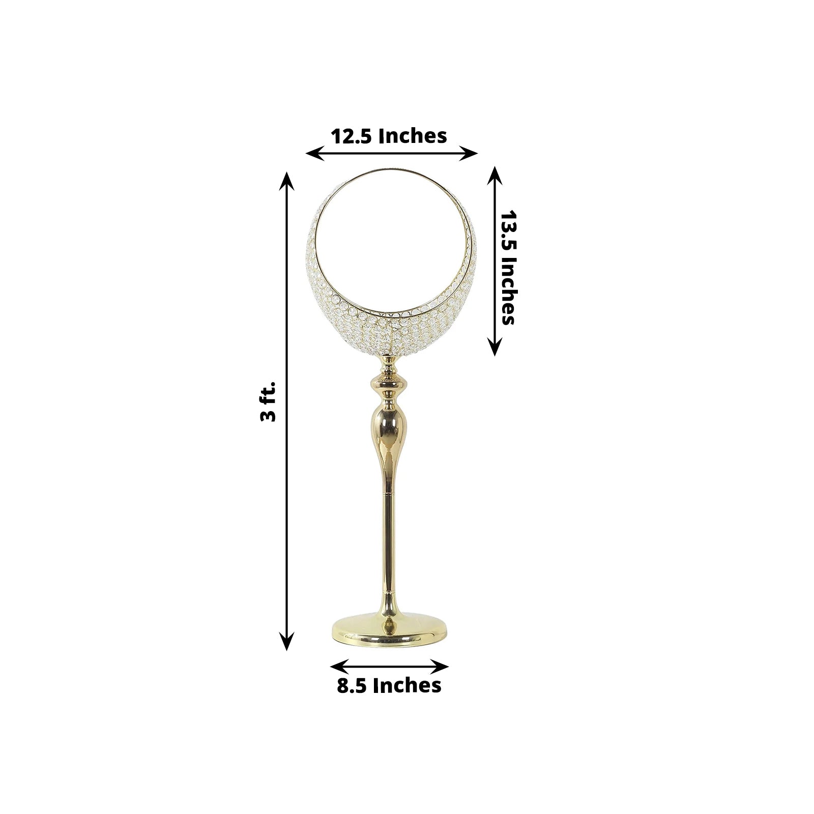 3ft Tall Gold Metal Crystal Beaded Candle Holder Stand - Ideal Wedding Flower Centerpiece