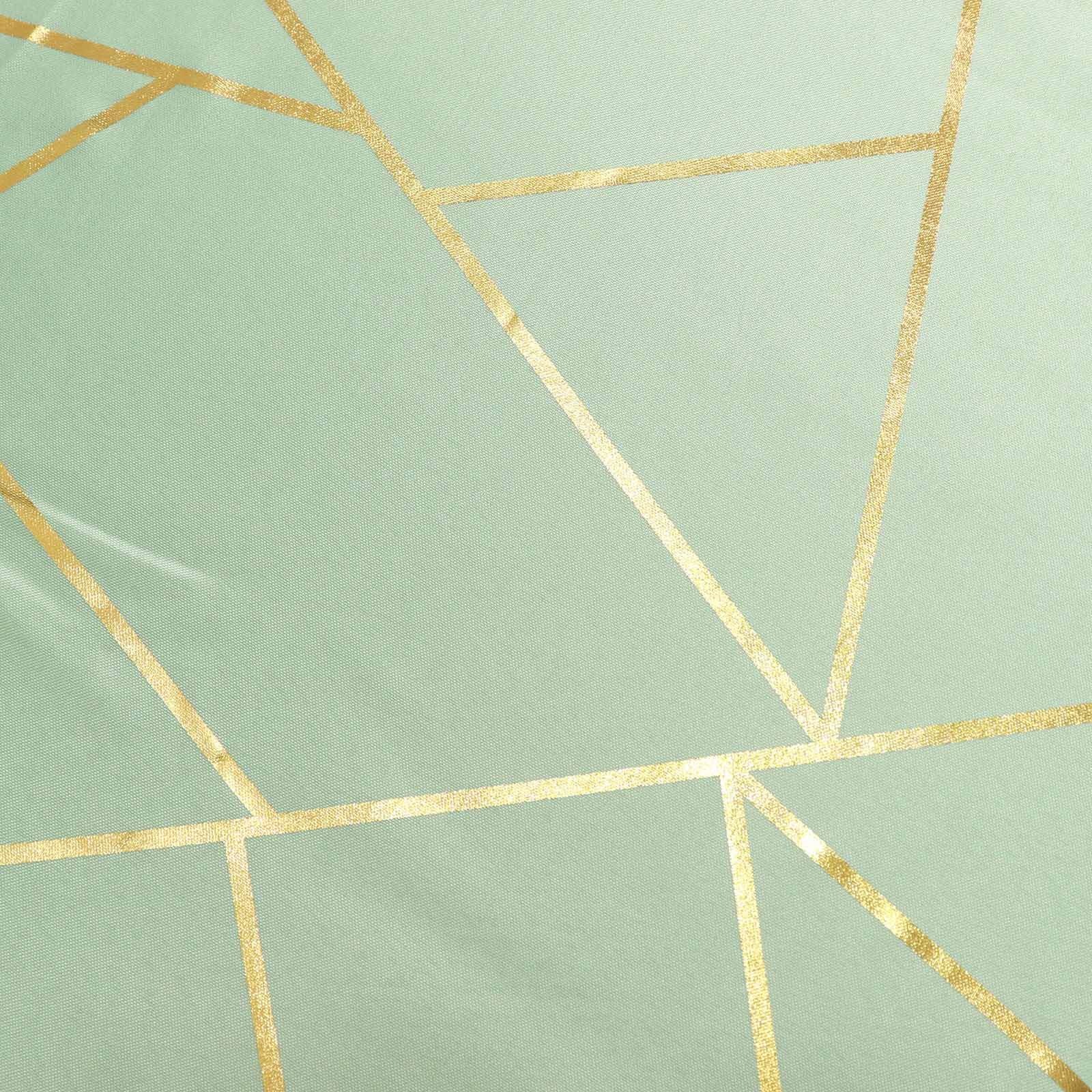 Hot Sale! Wrinkle-Resistant Polyester Rectangle Tablecloth in Sage Green with Gold Foil Geometric Pattern for Elegant Events