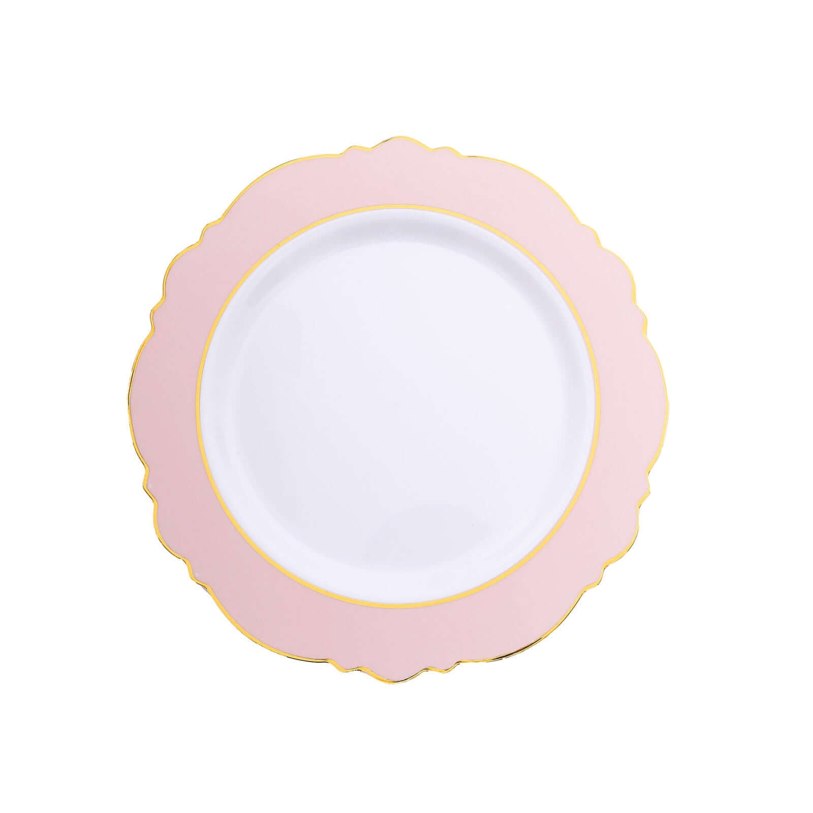 10-Pack Disposable White Plastic Dessert Plates with Blush Blossom & Gold Edging