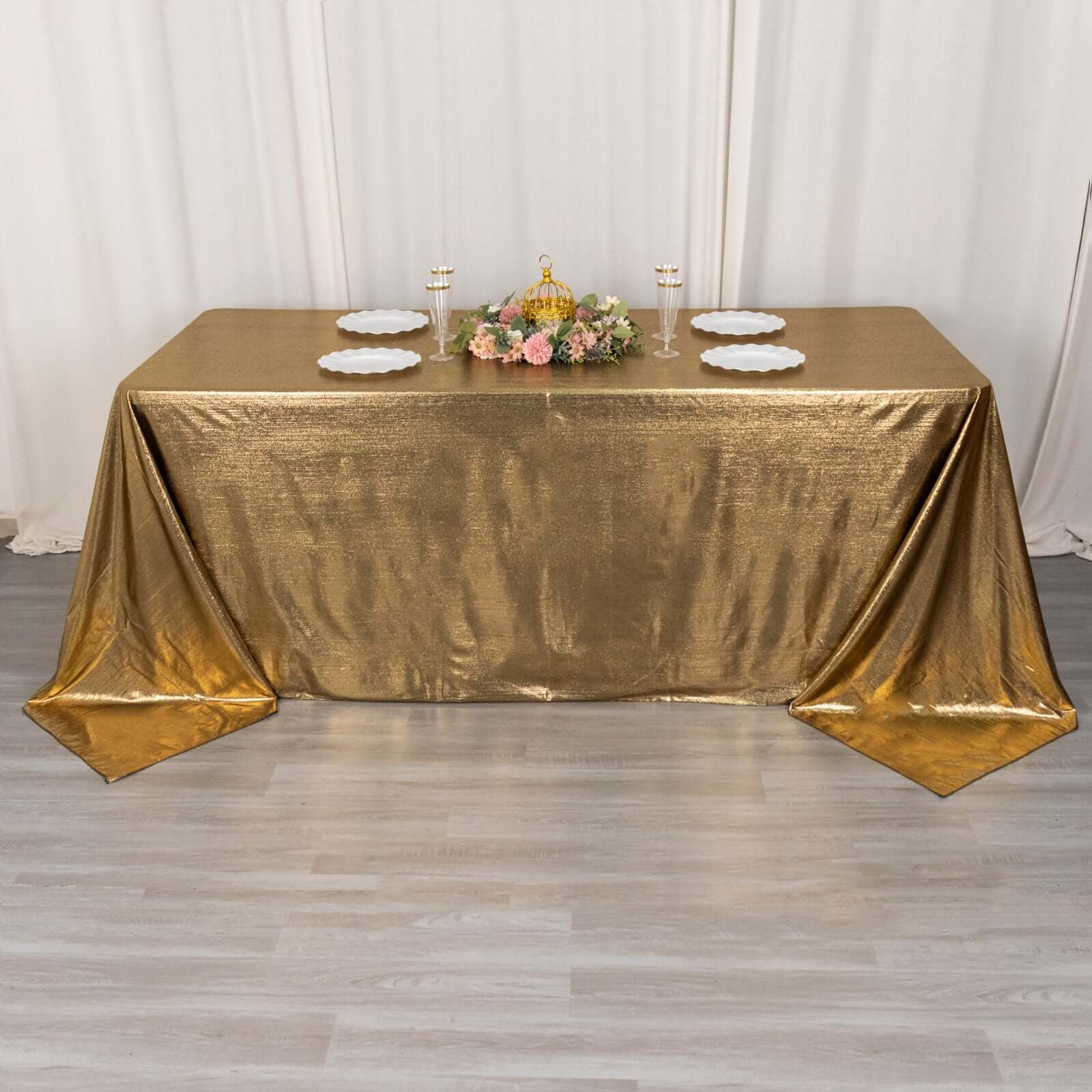 Shimmering Antique Gold Sequin Dots Polyester Wrinkle-Free Rectangle Tablecloth 90x132