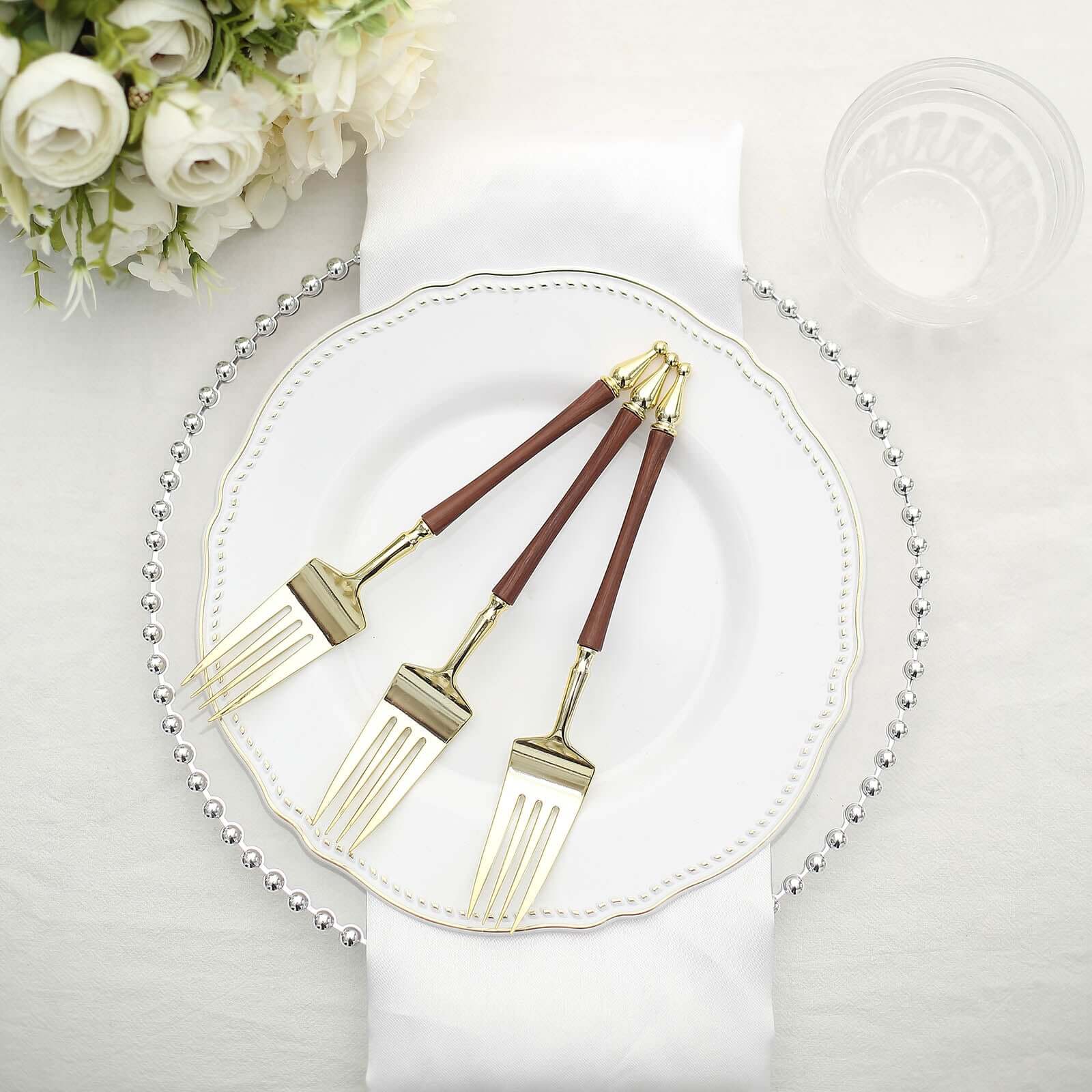 Hot Deal! 24-Pack Gold/Brown European Style Disposable Dinner Forks with Roman Column Handles