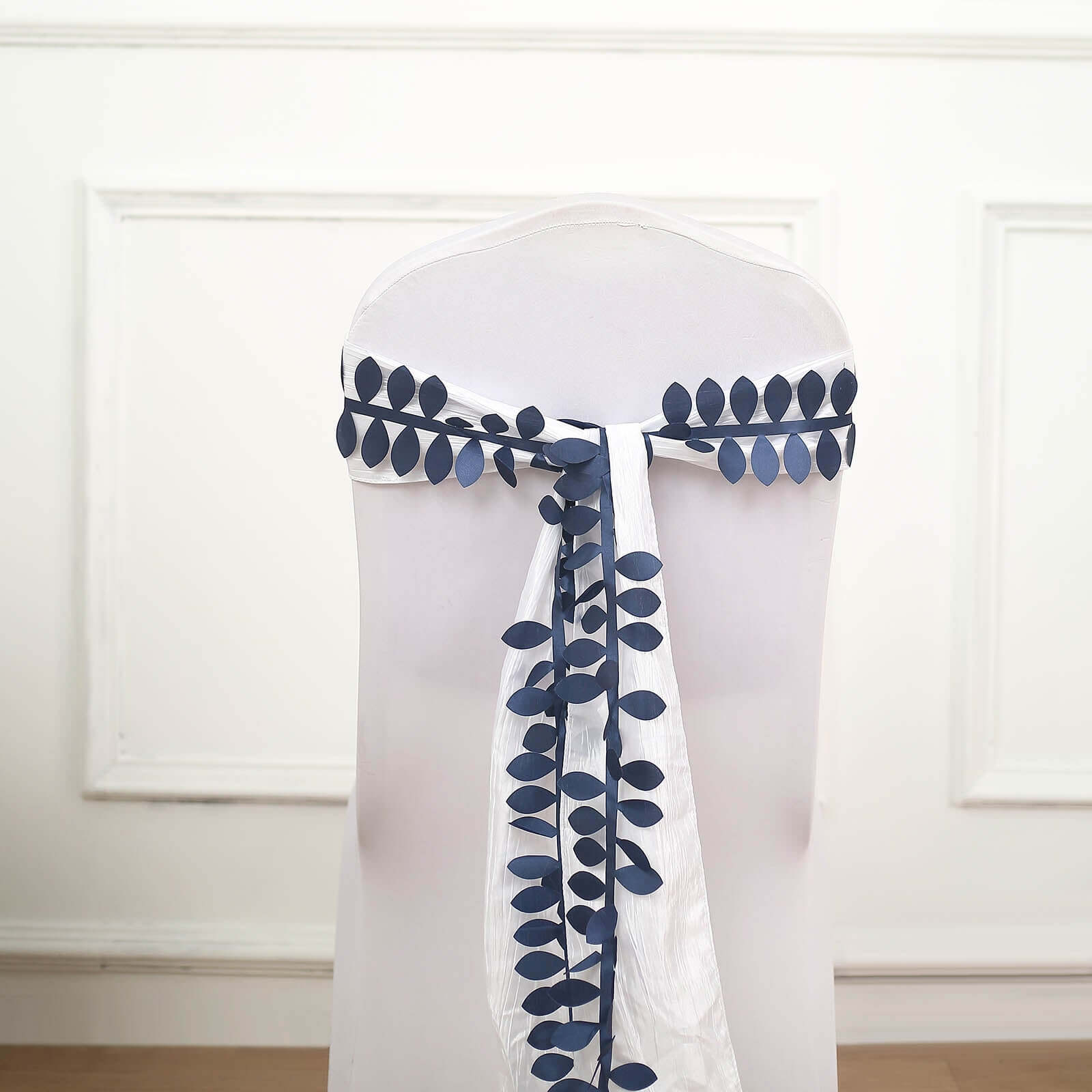 Navy Blue Taffeta Ribbon Sash with 4 - Leaf Petal Design, 50ft - Ideal for Decor