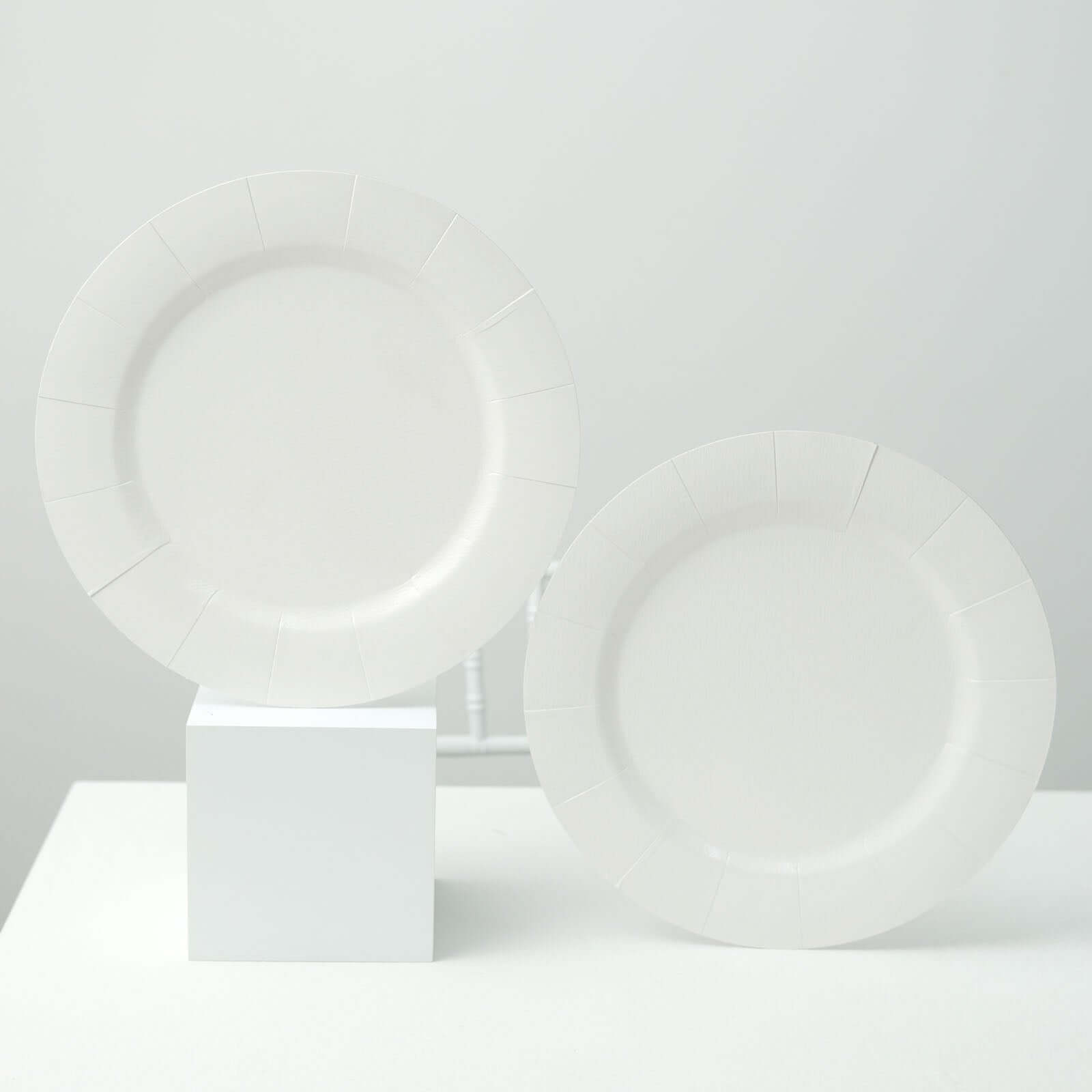10-Pack White Disposable Round Charger Plates with Leathery Texture - Ideal for Parties