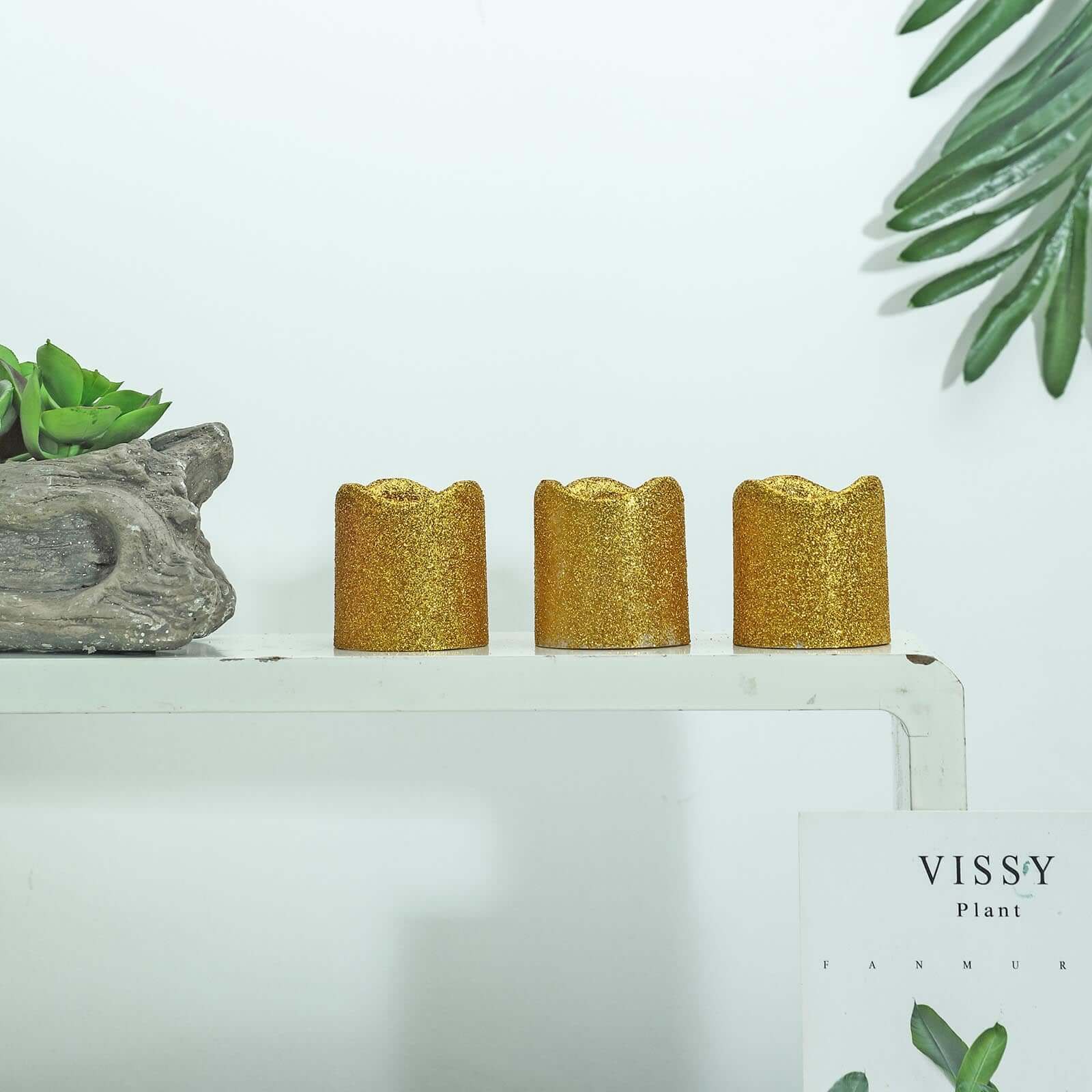 Hot Sale! 12-Piece Reusable Flameless LED Votive Candles with Glittered Gold Design, Battery Operated