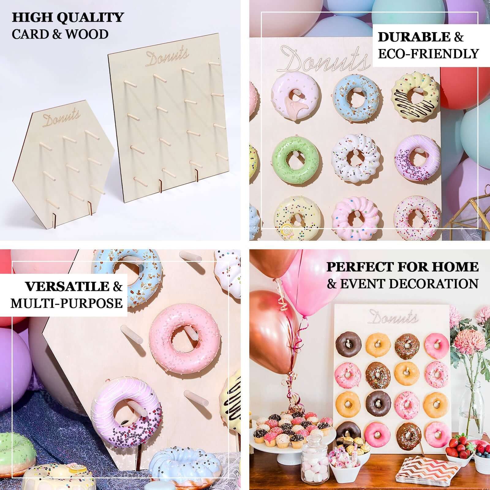 Rustic Detachable Wooden Hexagon Donut Wall Stand for Space-Saving Dessert Display