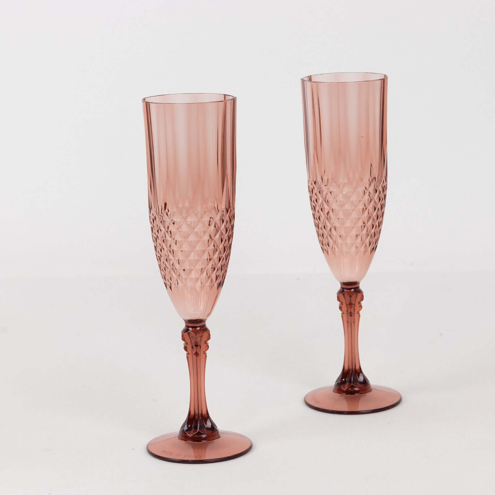 Hot Deal! 6-Pack Reusable 8oz Dusty Rose Plastic Champagne Toast Flutes with Crystal Cut Style